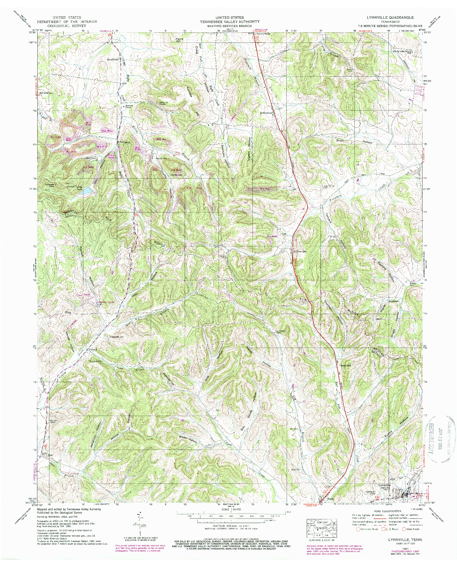 USGS 1:24000-SCALE QUADRANGLE FOR LYNNVILLE, TN 1951