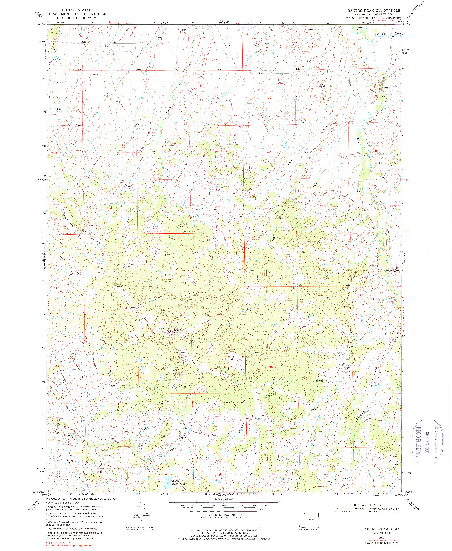 USGS 1:24000-SCALE QUADRANGLE FOR BAKERS PEAK, CO 1969