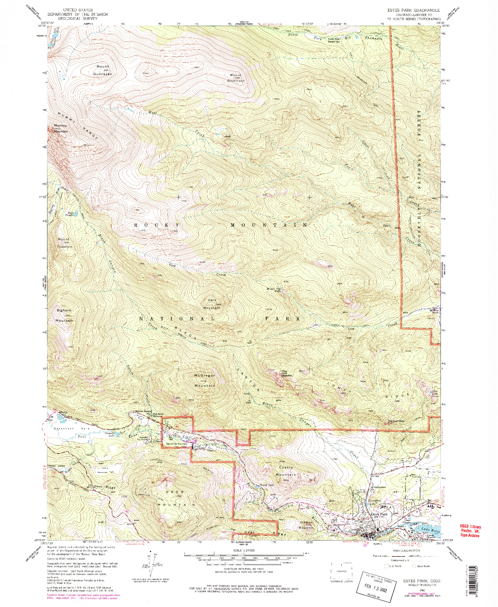 USGS 1:24000-SCALE QUADRANGLE FOR ESTES PARK, CO 1961