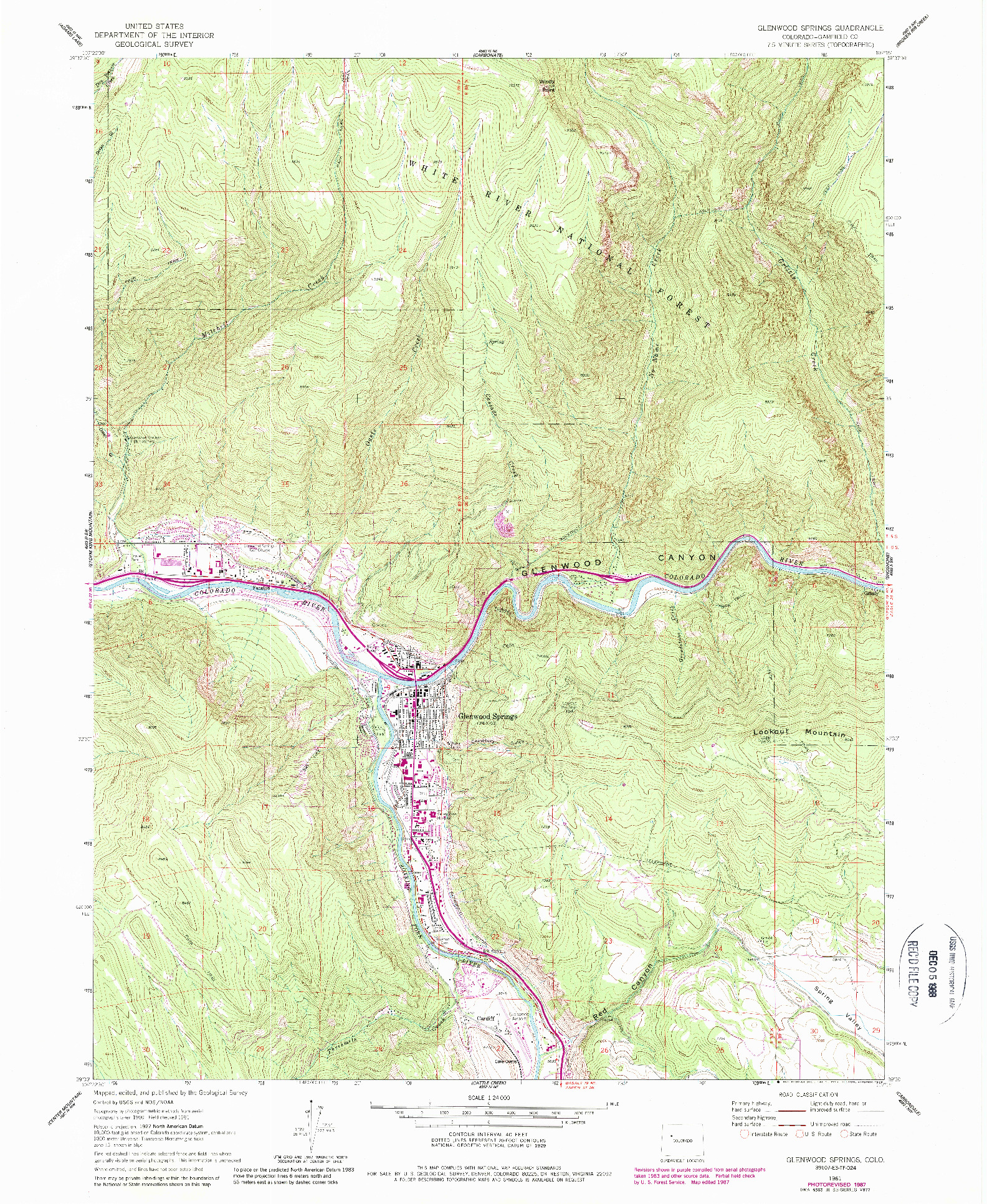 USGS 1:24000-SCALE QUADRANGLE FOR GLENWOOD SPRINGS, CO 1961