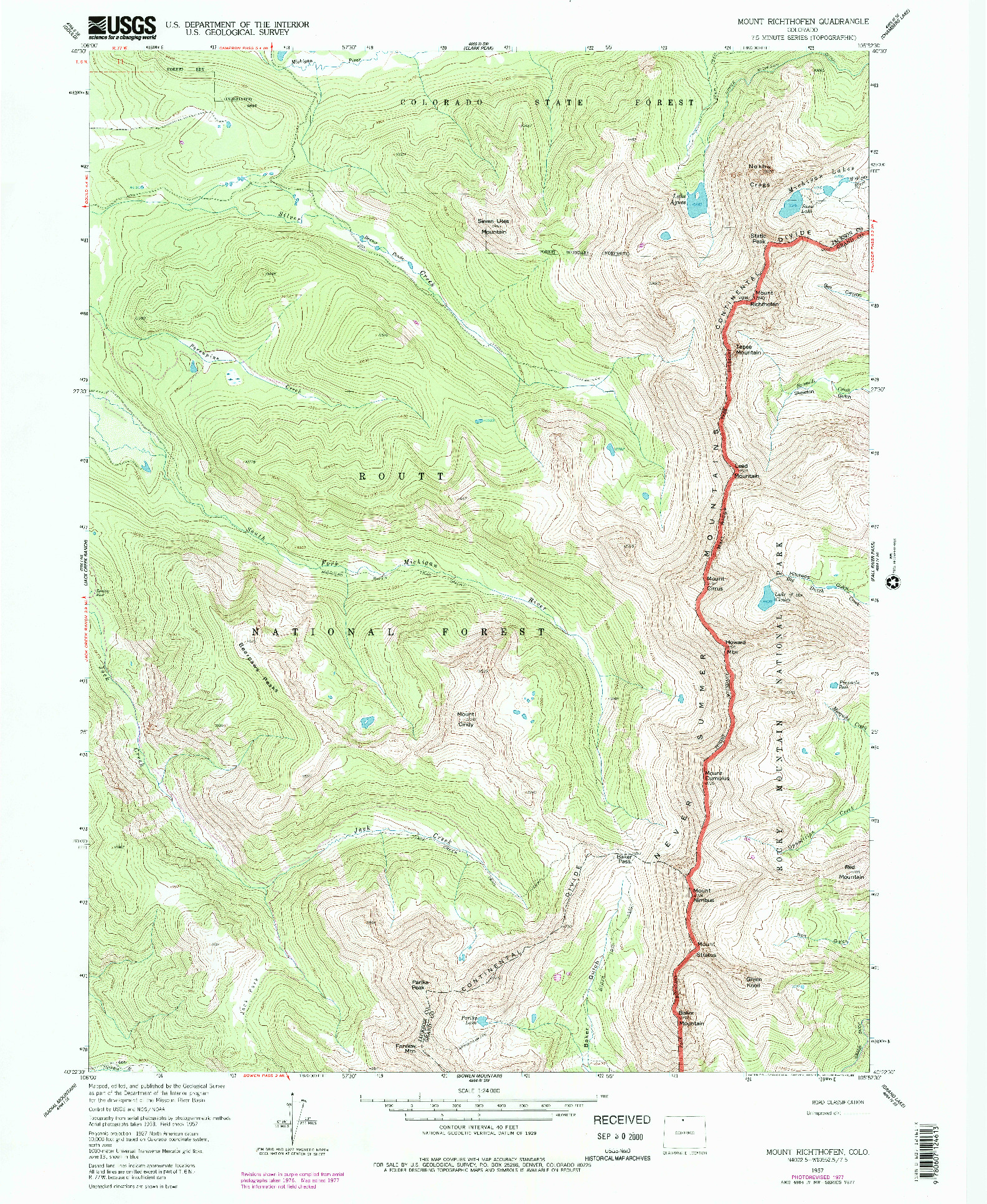 USGS 1:24000-SCALE QUADRANGLE FOR MOUNT RICHTHOFEN, CO 1957