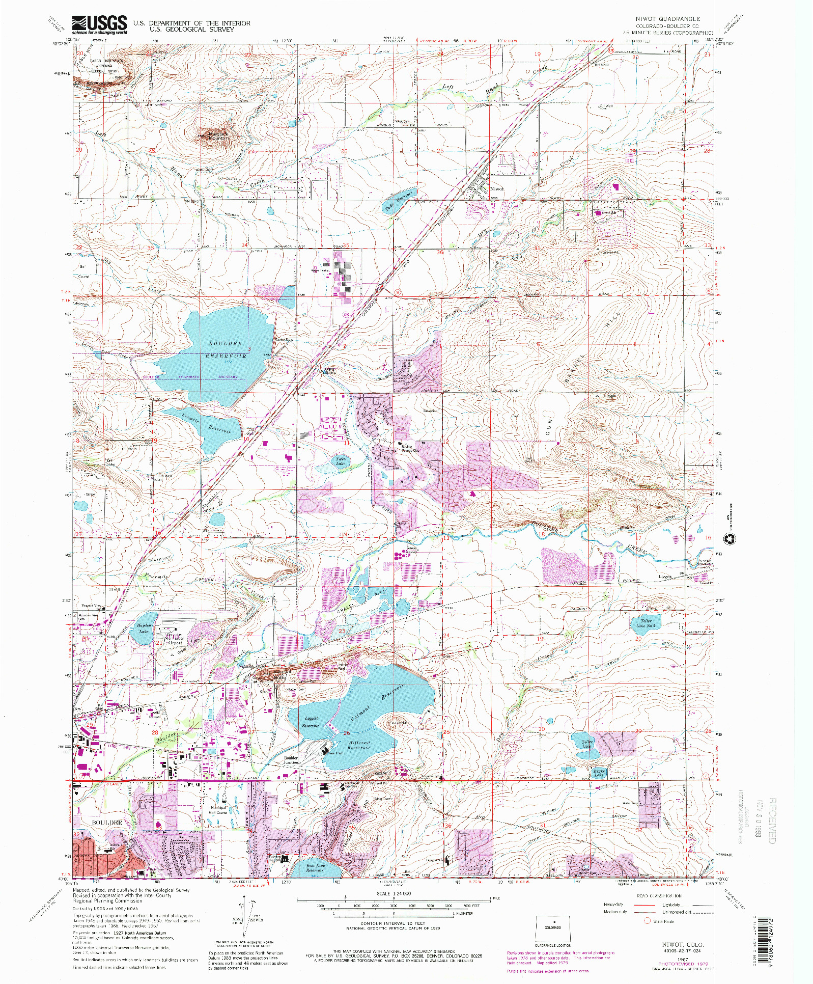 USGS 1:24000-SCALE QUADRANGLE FOR NIWOT, CO 1967