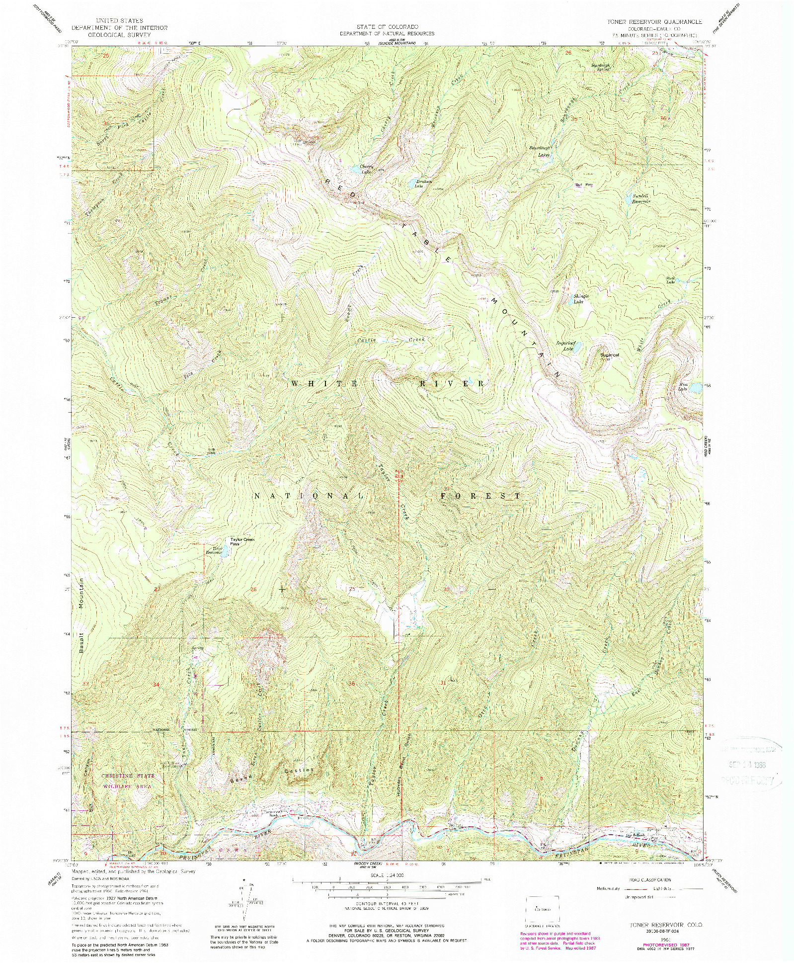 USGS 1:24000-SCALE QUADRANGLE FOR TONER RESERVOIR, CO 1961