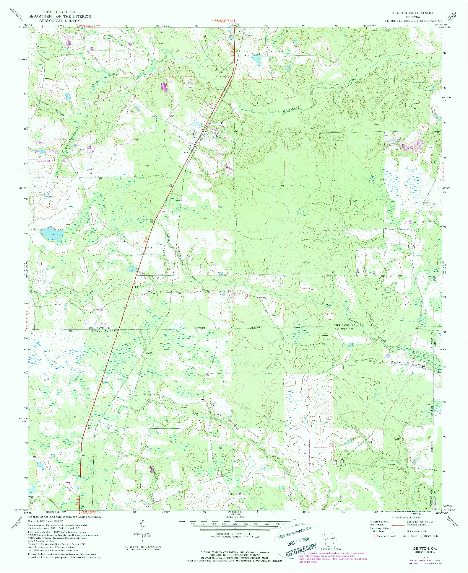 USGS 1:24000-SCALE QUADRANGLE FOR DENTON, GA 1971