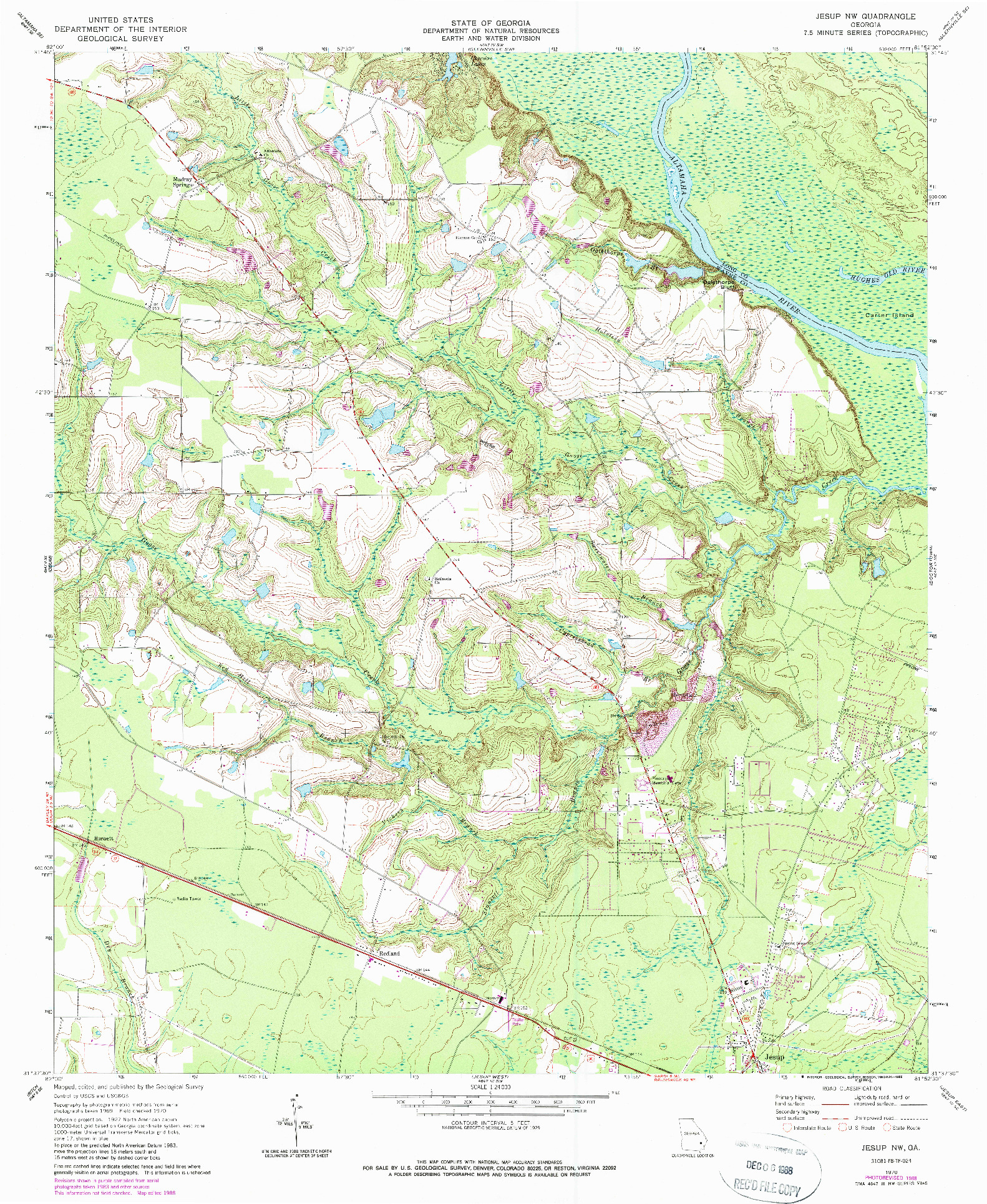 USGS 1:24000-SCALE QUADRANGLE FOR JESUP NW, GA 1970