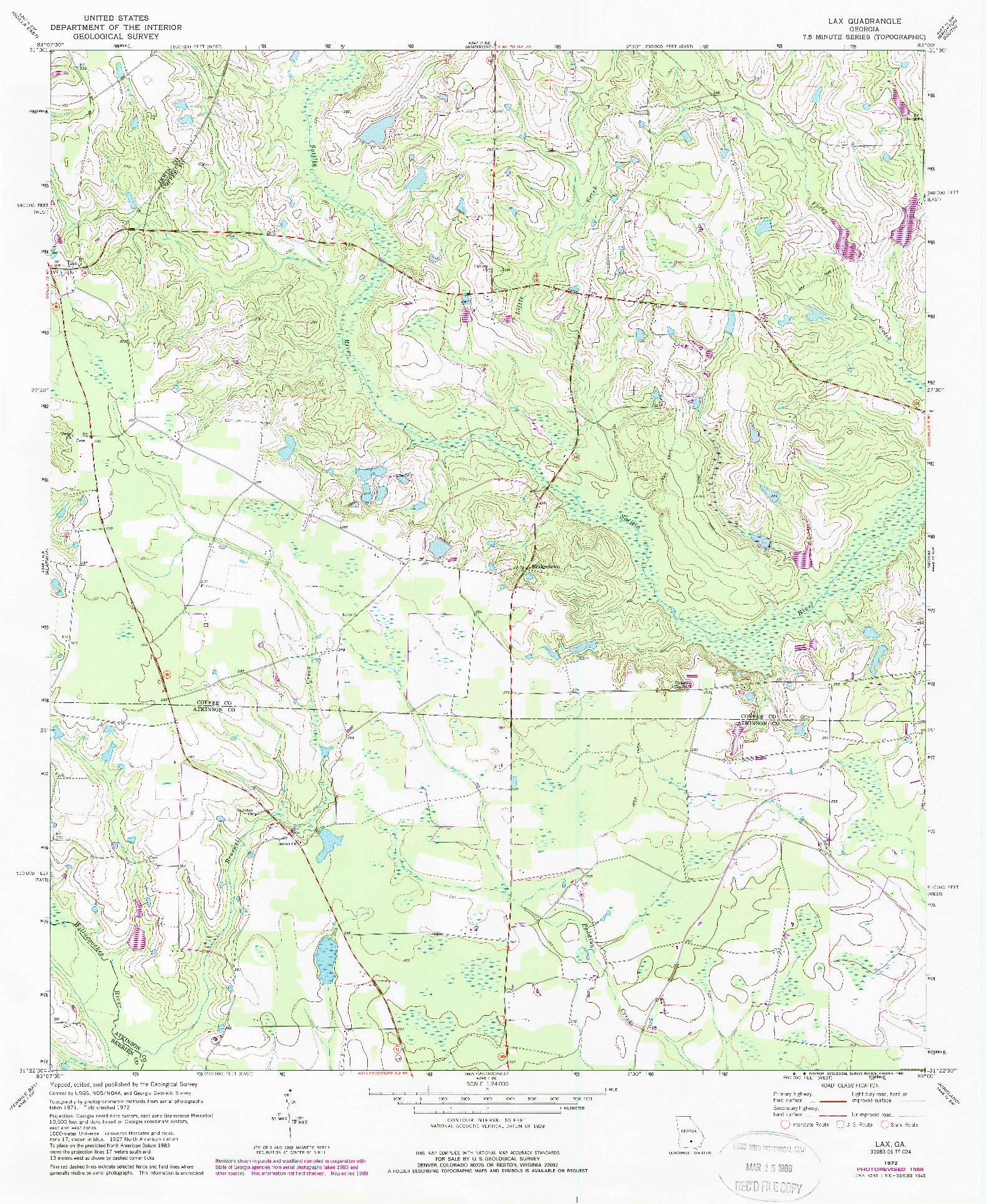 USGS 1:24000-SCALE QUADRANGLE FOR LAX, GA 1972