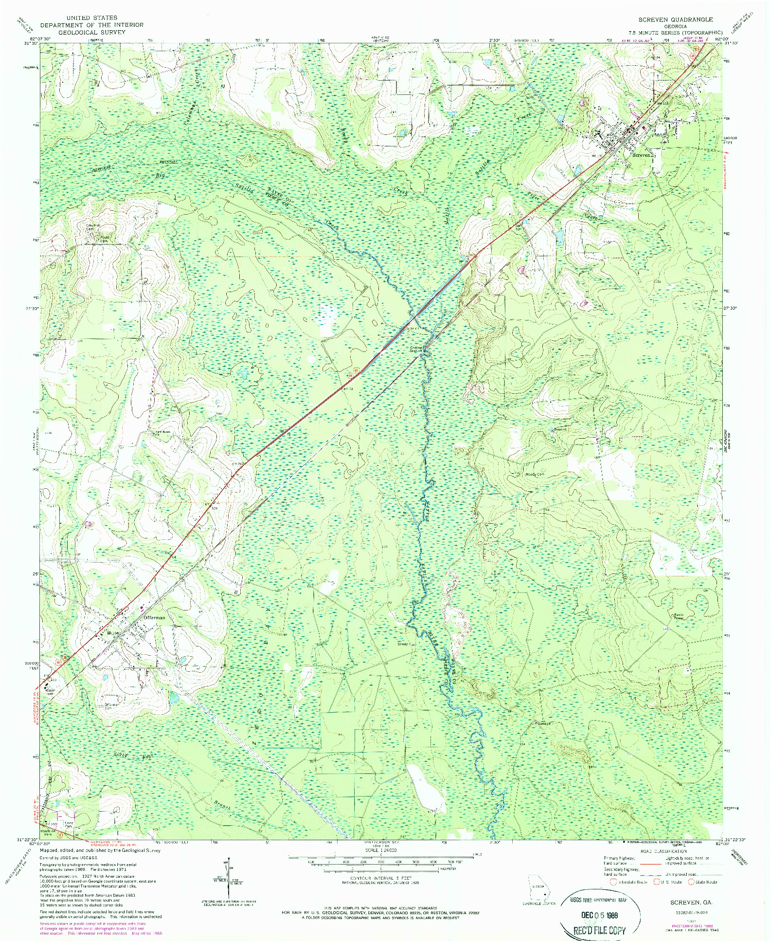 USGS 1:24000-SCALE QUADRANGLE FOR SCREVEN, GA 1971