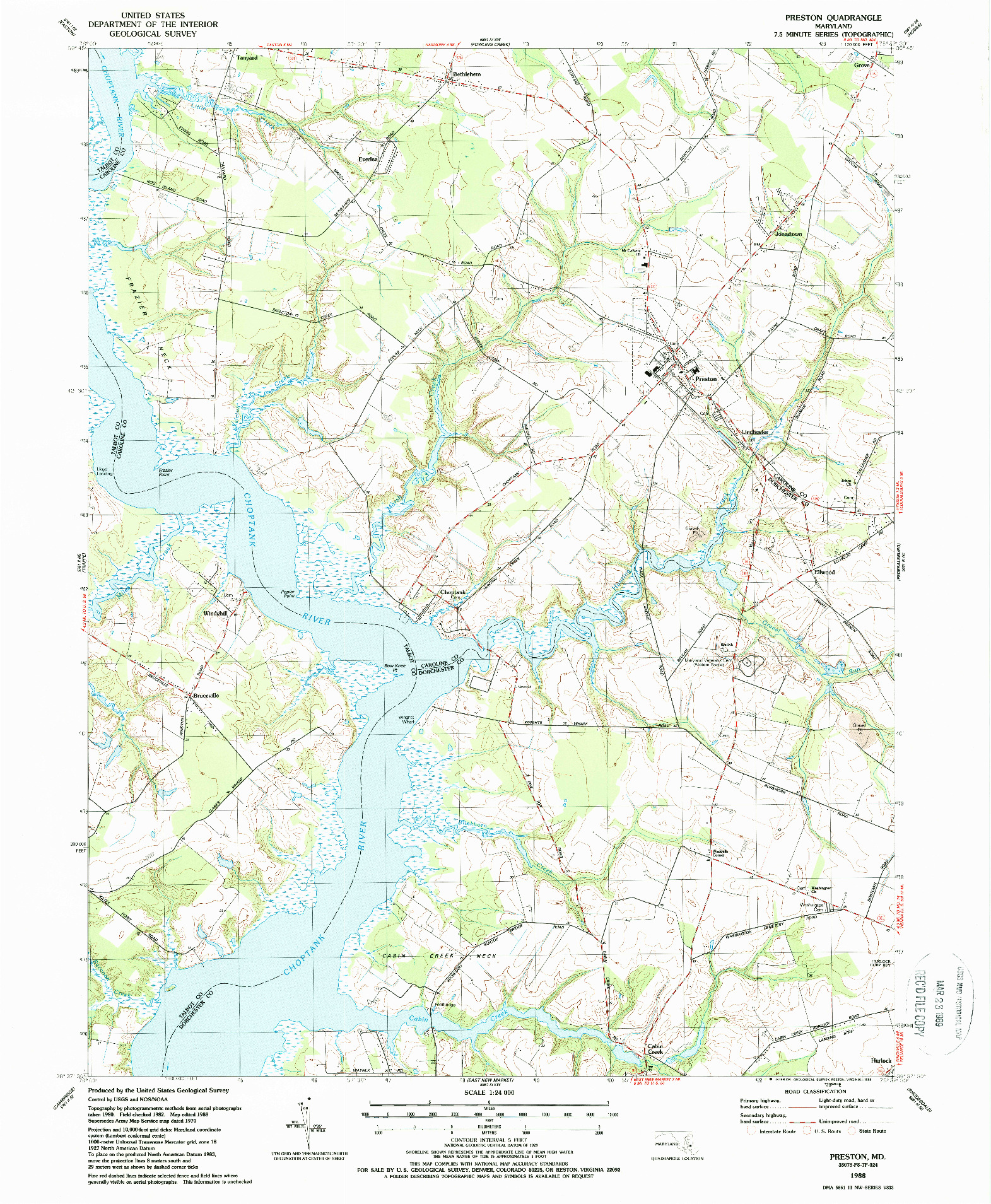 USGS 1:24000-SCALE QUADRANGLE FOR PRESTON, MD 1988