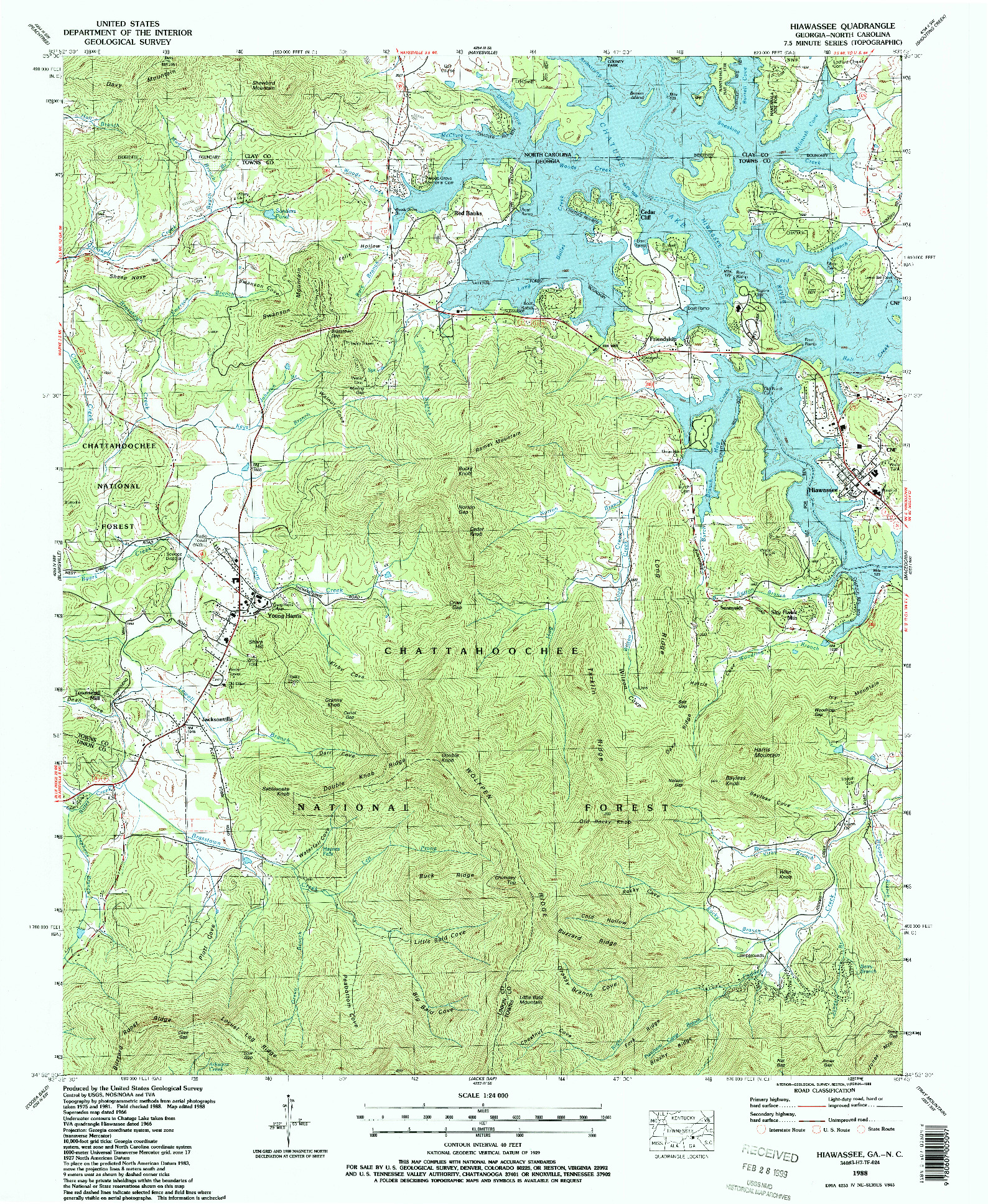 USGS 1:24000-SCALE QUADRANGLE FOR HIAWASSEE, NC 1988