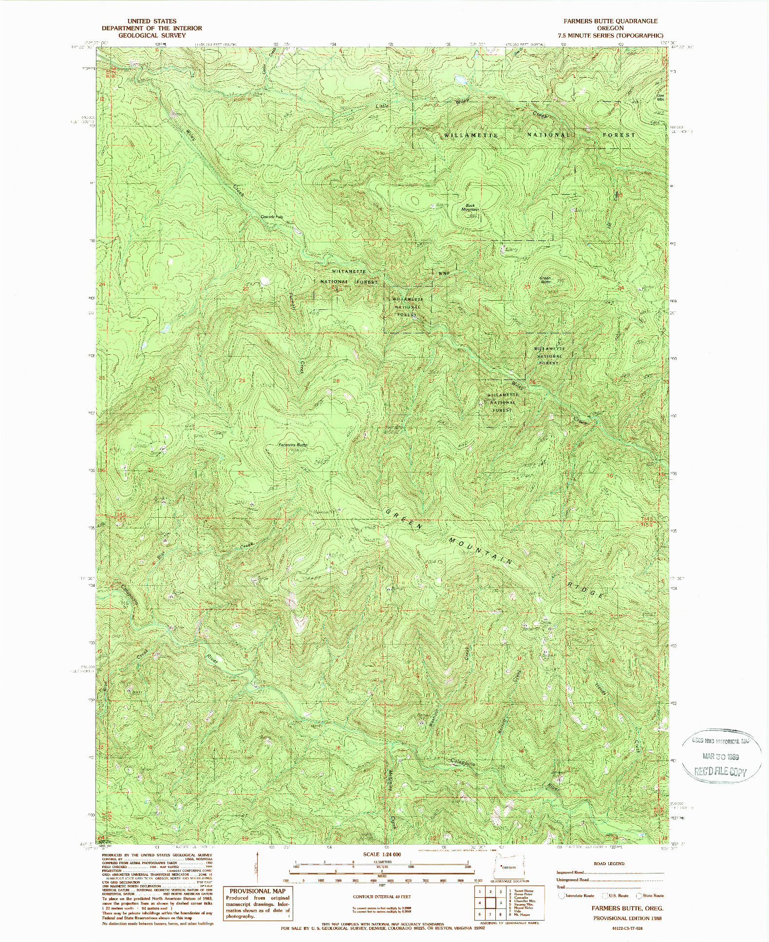 USGS 1:24000-SCALE QUADRANGLE FOR FARMERS BUTTE, OR 1988