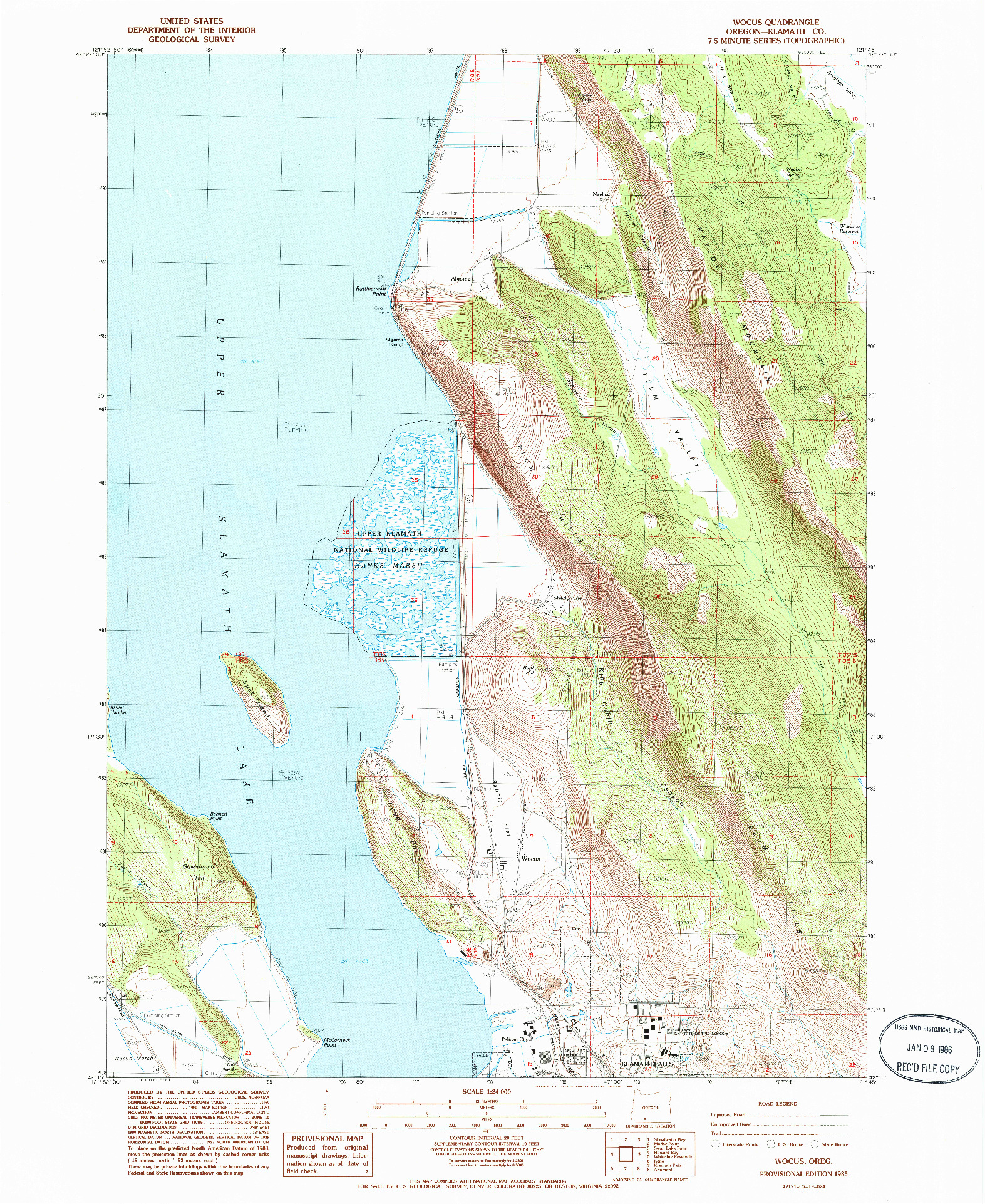 USGS 1:24000-SCALE QUADRANGLE FOR WOCUS, OR 1985