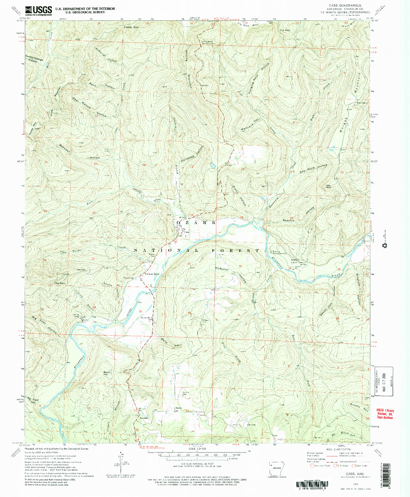 USGS 1:24000-SCALE QUADRANGLE FOR CASS, AR 1973