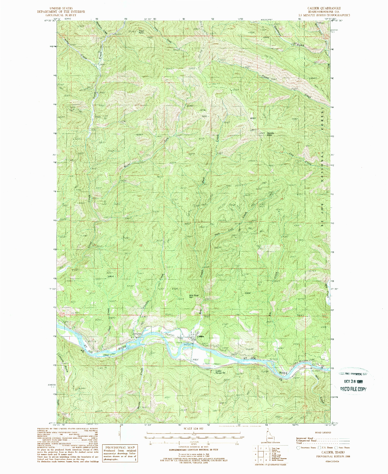 USGS 1:24000-SCALE QUADRANGLE FOR CALDER, ID 1988