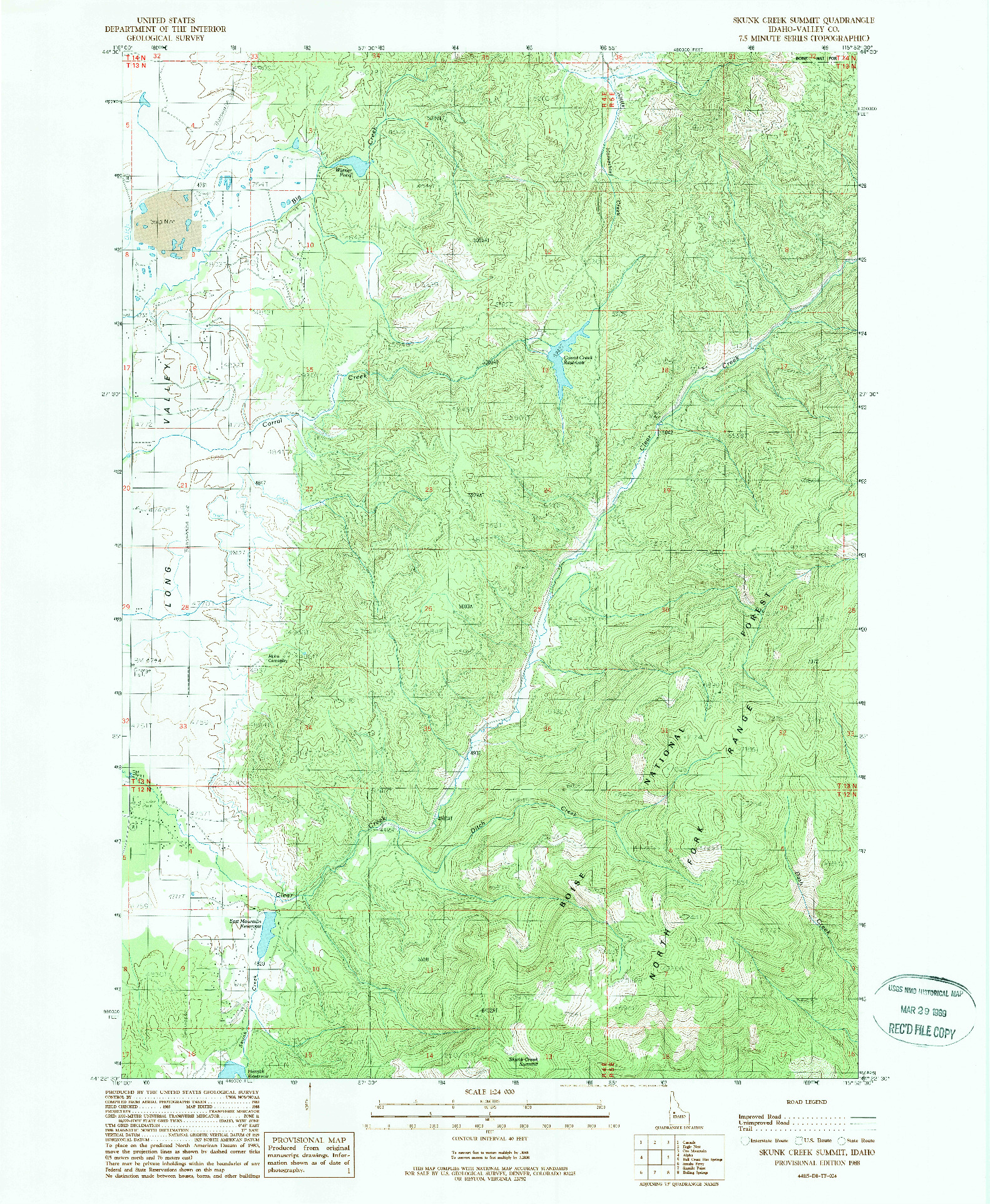 USGS 1:24000-SCALE QUADRANGLE FOR SKUNK CREEK SUMMIT, ID 1988