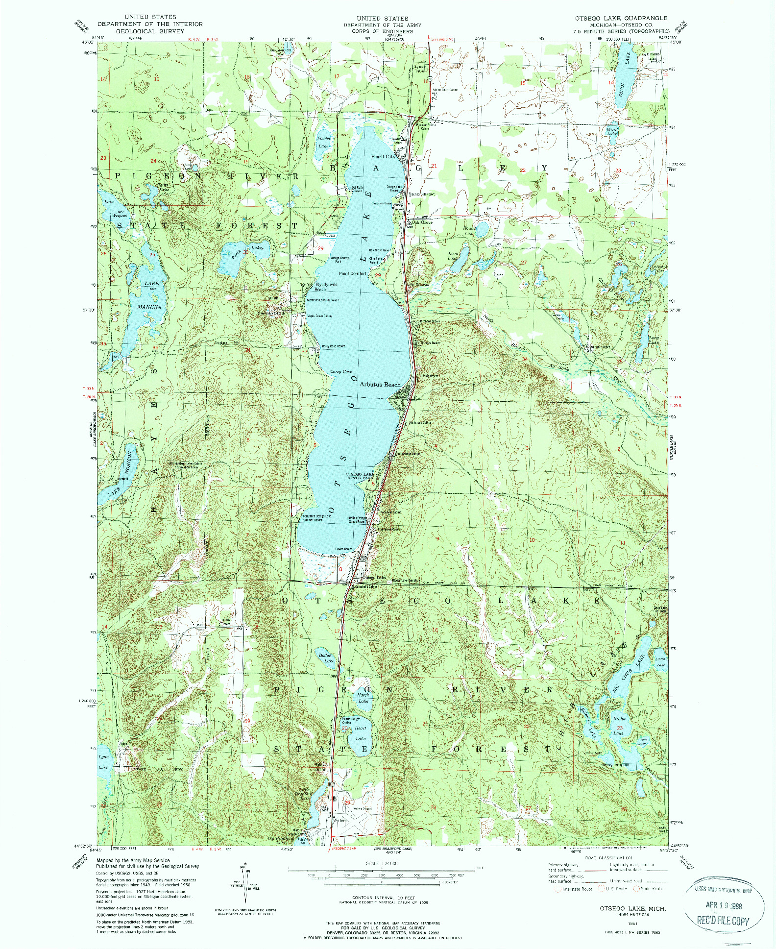 USGS 1:24000-SCALE QUADRANGLE FOR OTSEGO LAKE, MI 1951