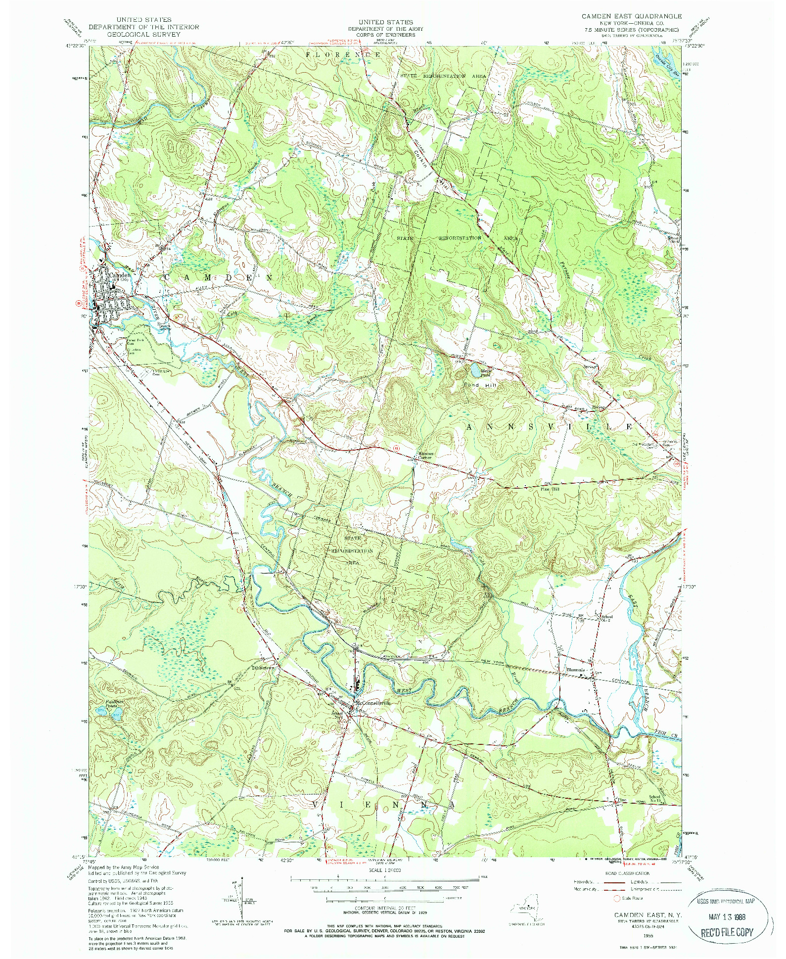 USGS 1:24000-SCALE QUADRANGLE FOR CAMDEN EAST, NY 1955