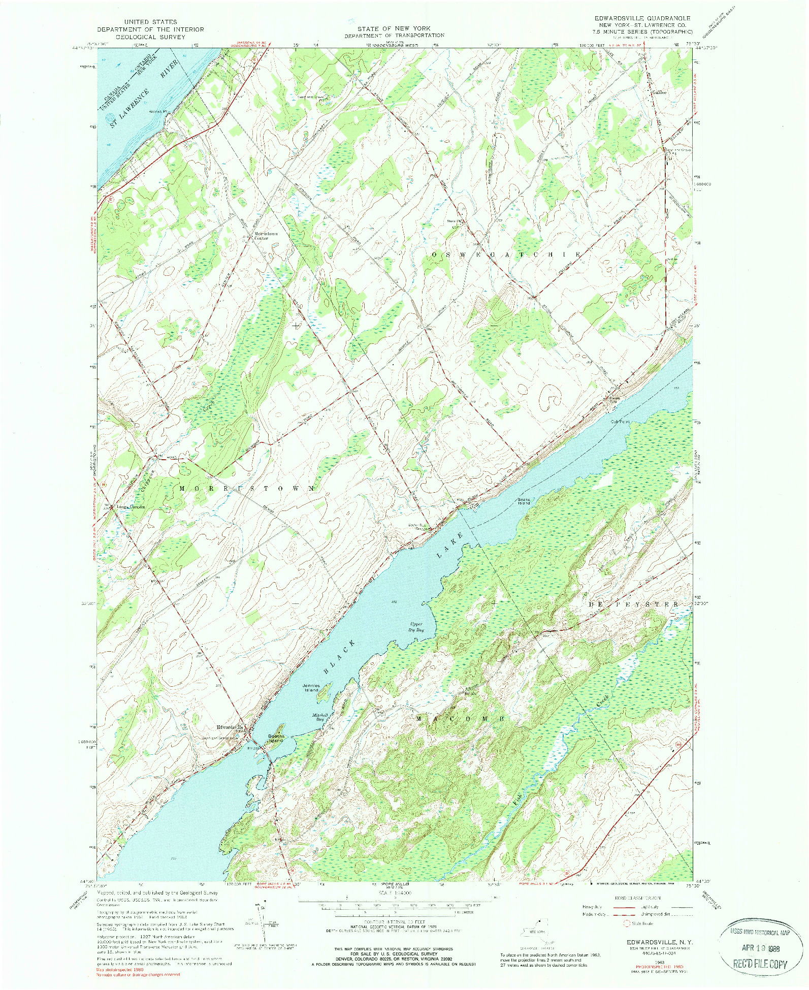 USGS 1:24000-SCALE QUADRANGLE FOR EDWARDSVILLE, NY 1963