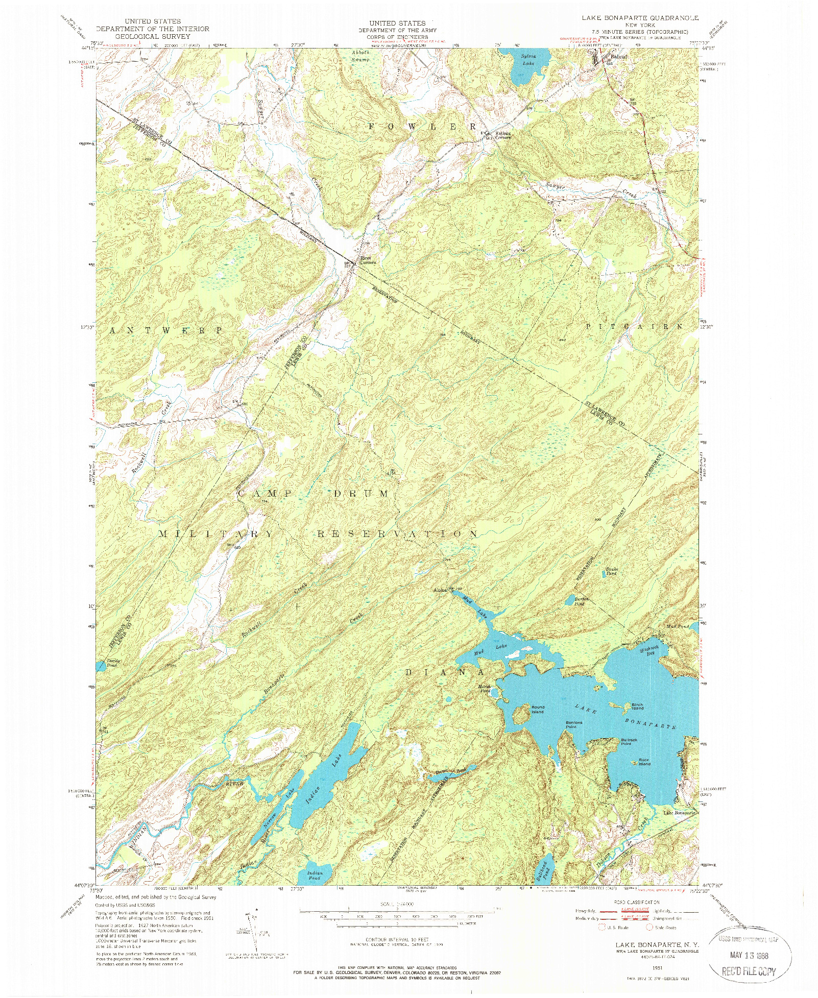 USGS 1:24000-SCALE QUADRANGLE FOR LAKE BONAPARTE, NY 1951