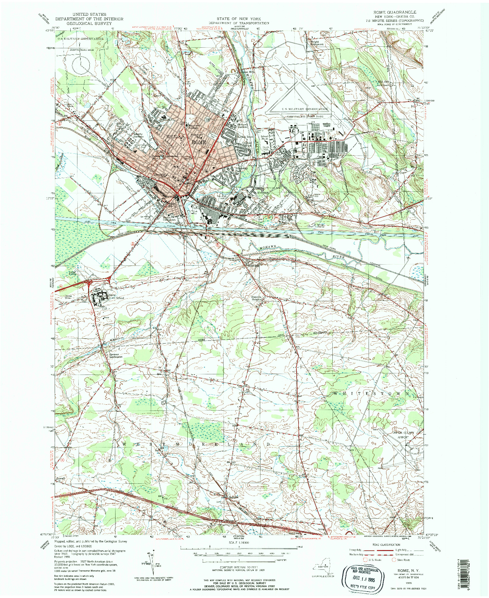 USGS 1:24000-SCALE QUADRANGLE FOR ROME, NY 1955