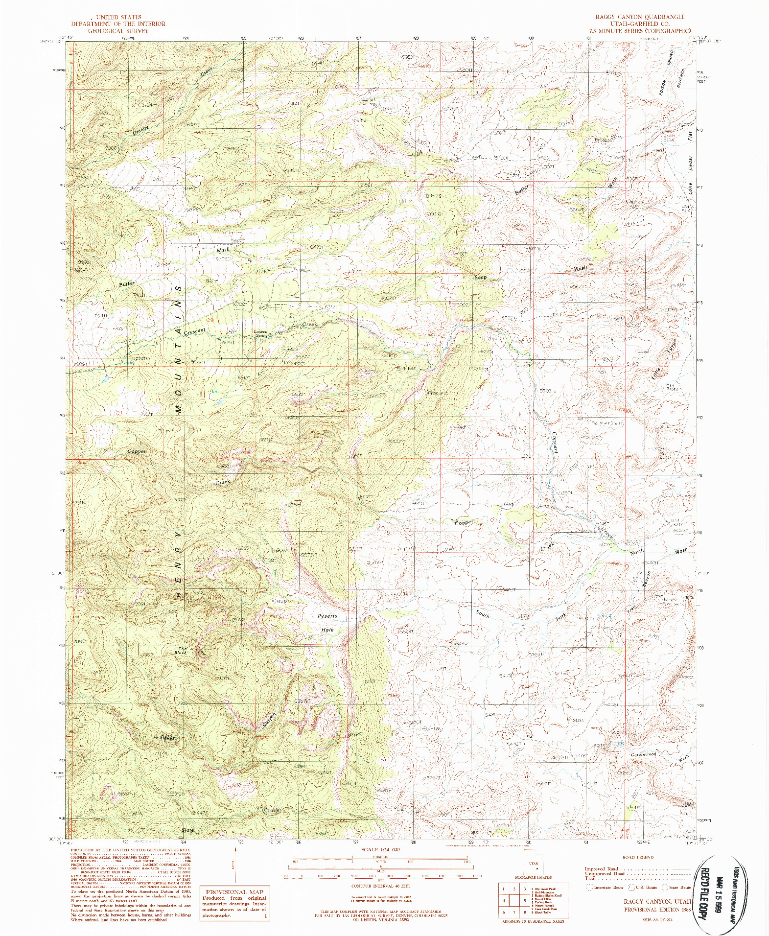 USGS 1:24000-SCALE QUADRANGLE FOR RAGGY CANYON, UT 1988