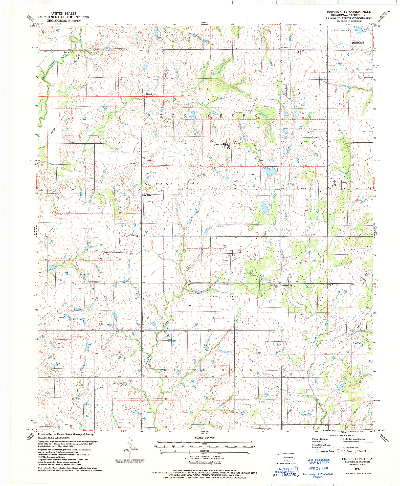 USGS 1:24000-SCALE QUADRANGLE FOR EMPIRE CITY, OK 1987