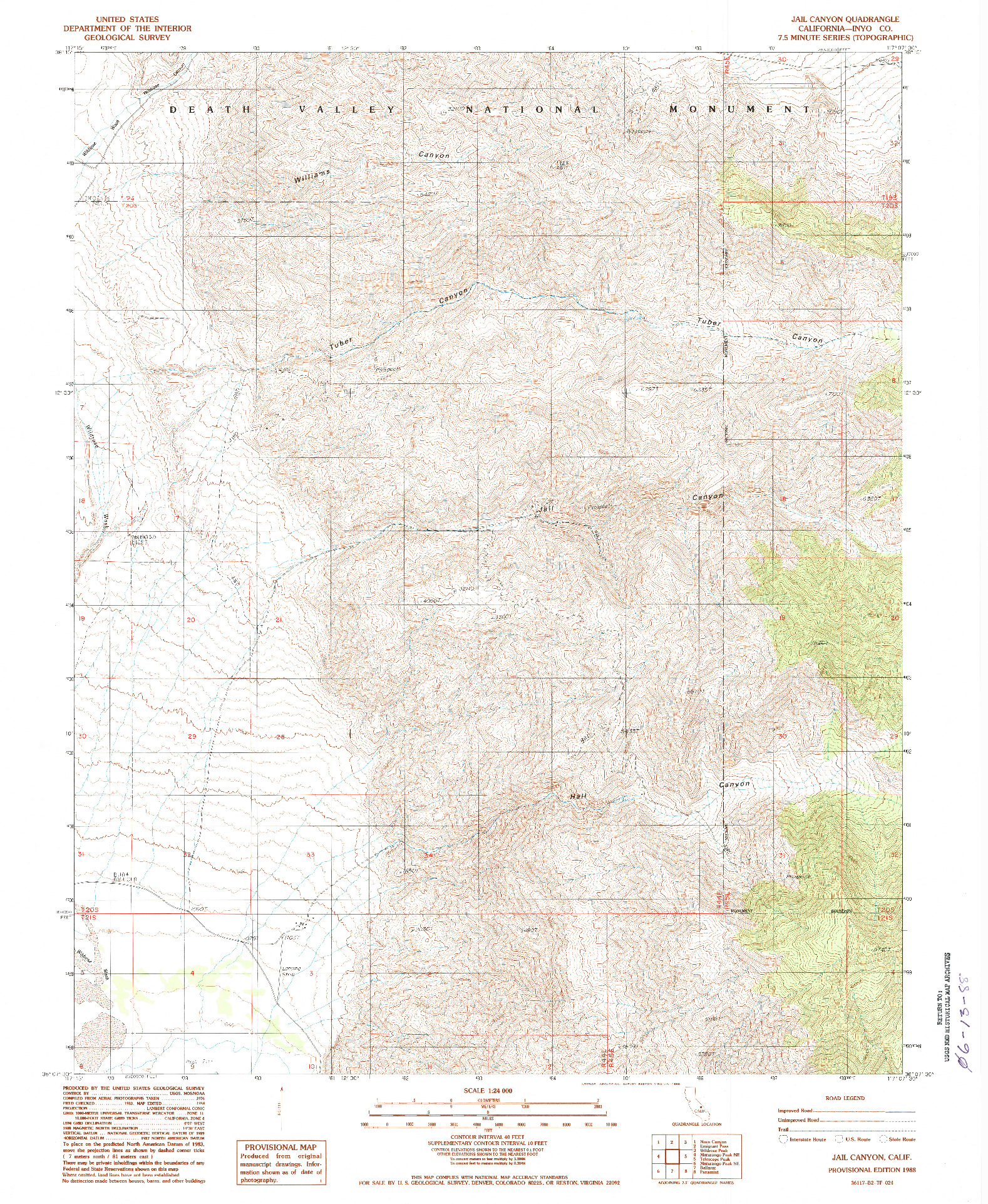 USGS 1:24000-SCALE QUADRANGLE FOR JAIL CANYON, CA 1988