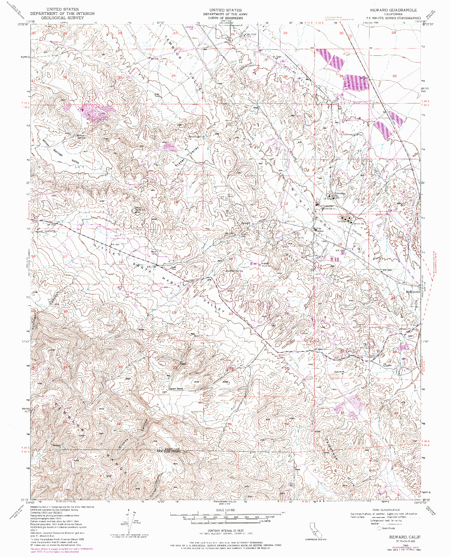 USGS 1:24000-SCALE QUADRANGLE FOR REWARD, CA 1950