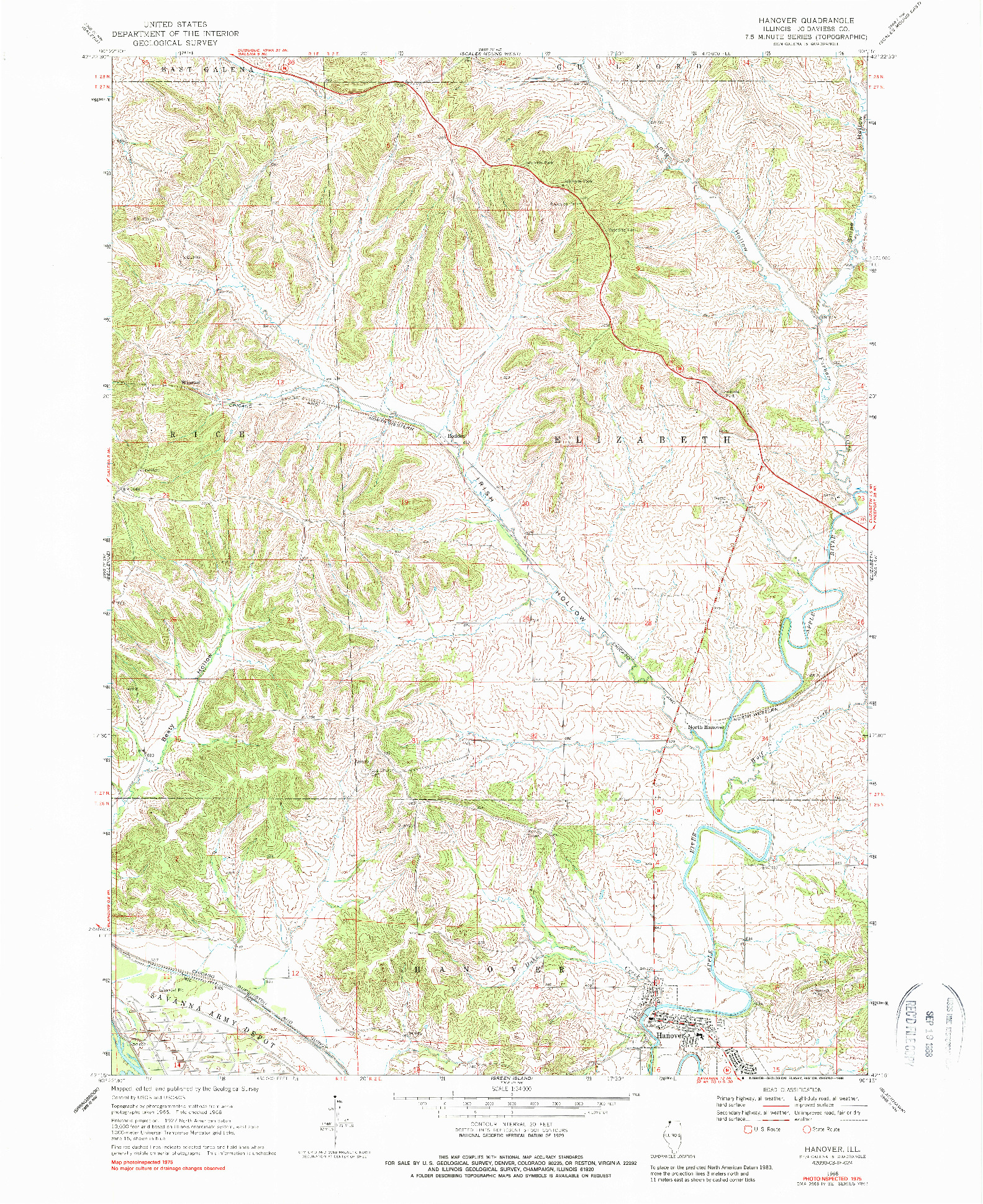 USGS 1:24000-SCALE QUADRANGLE FOR HANOVER, IL 1968