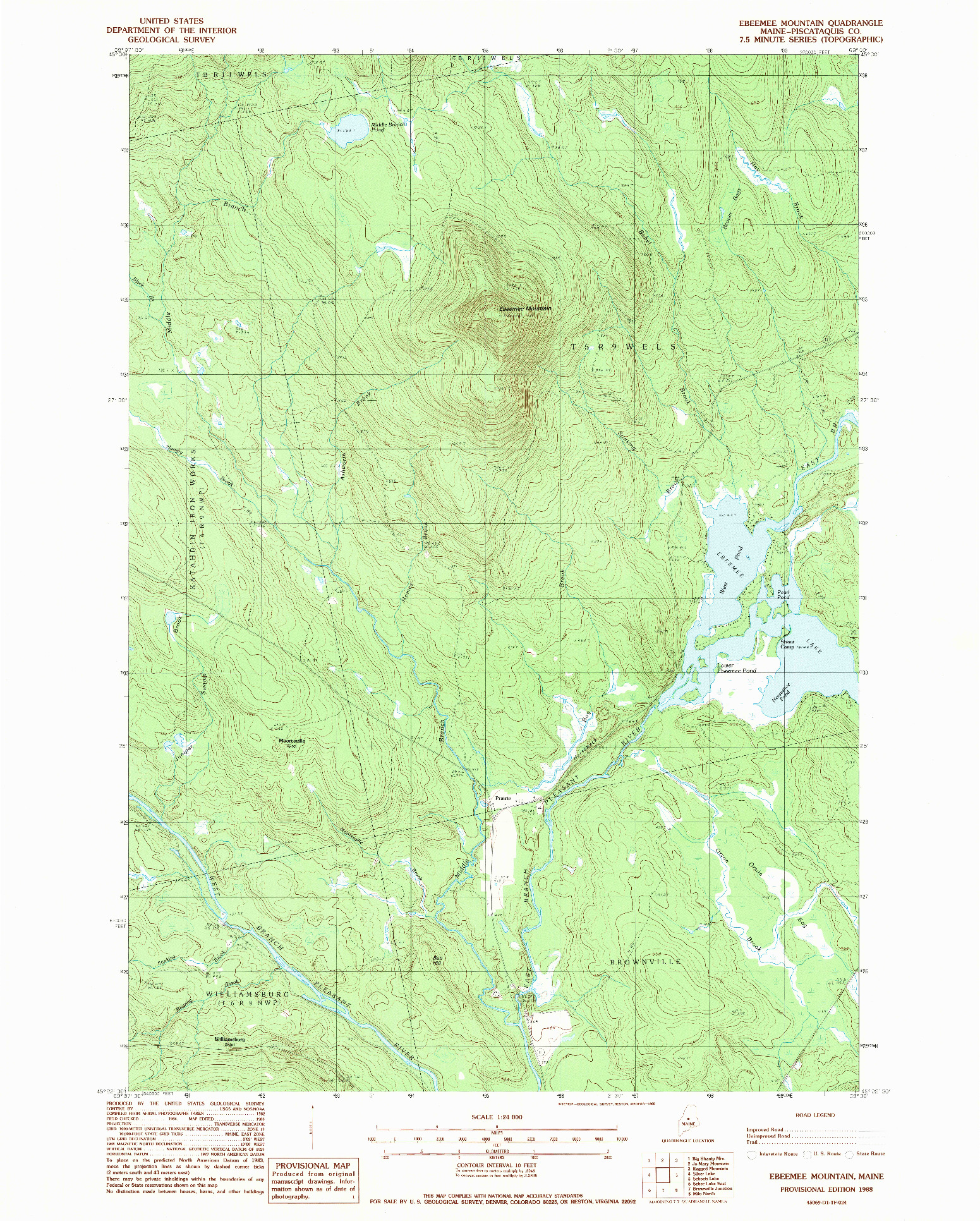 USGS 1:24000-SCALE QUADRANGLE FOR EBEEMEE MOUNTAIN, ME 1988