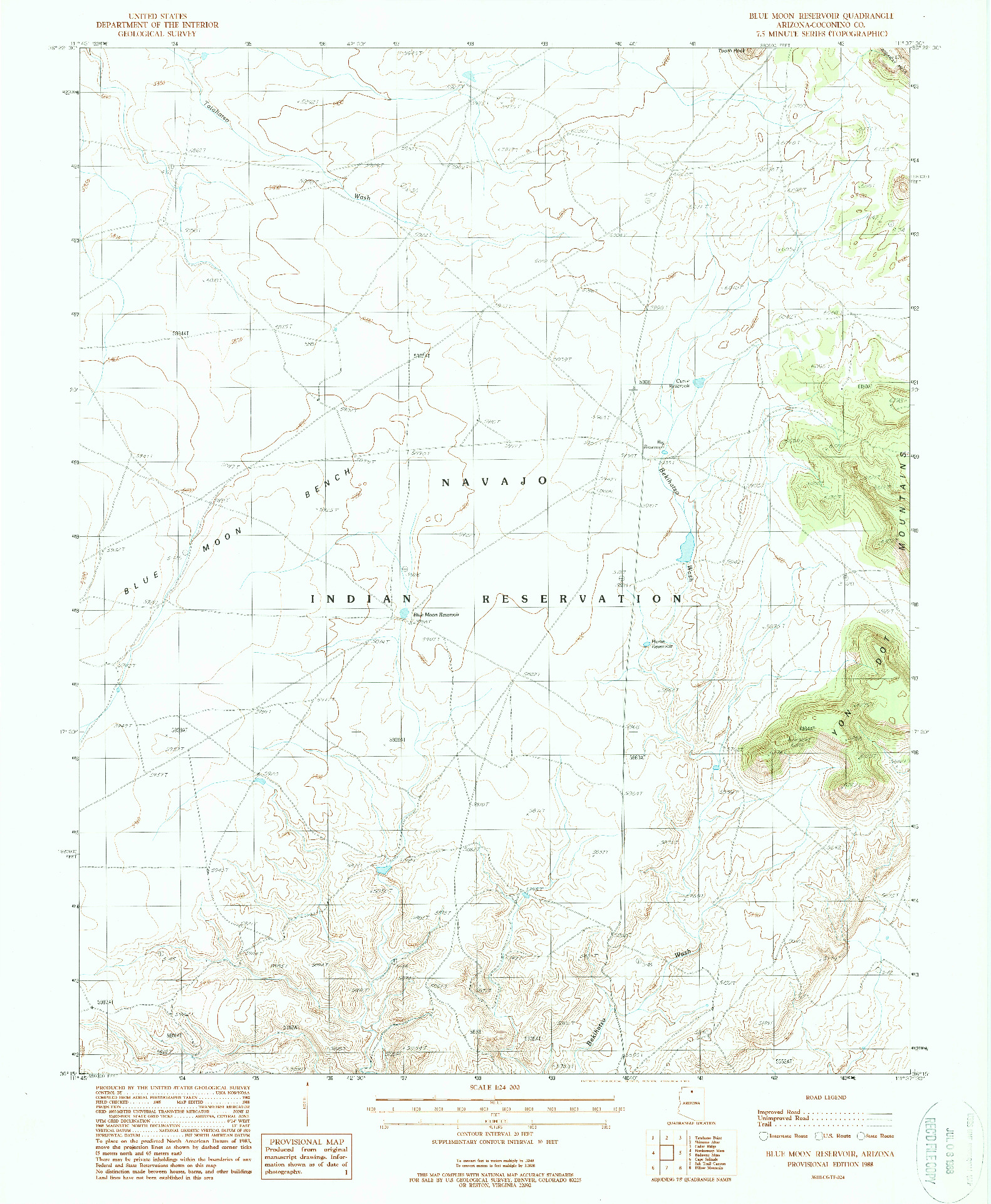 USGS 1:24000-SCALE QUADRANGLE FOR BLUE MOON RESERVOIR, AZ 1988