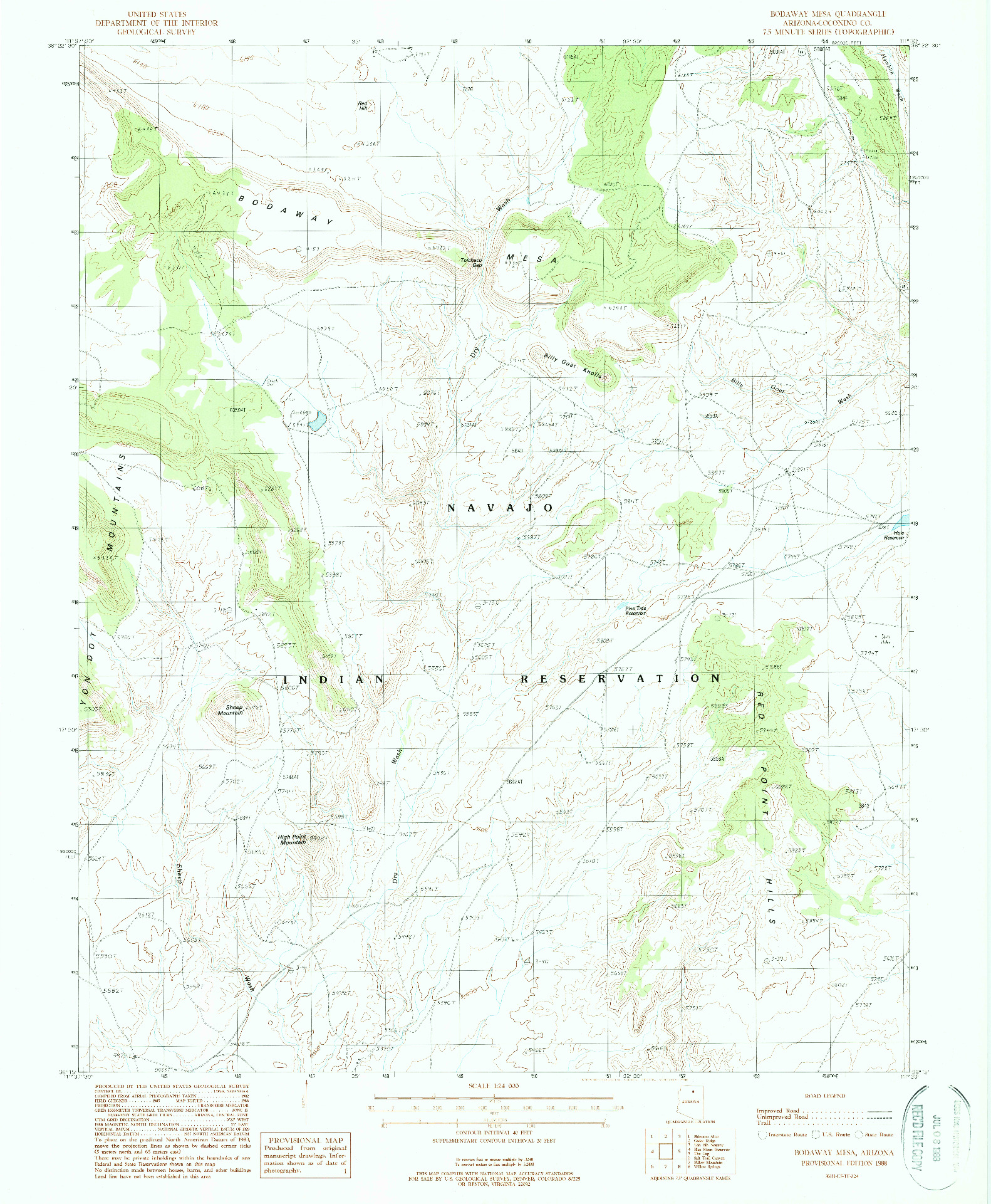 USGS 1:24000-SCALE QUADRANGLE FOR BODAWAY MESA, AZ 1988