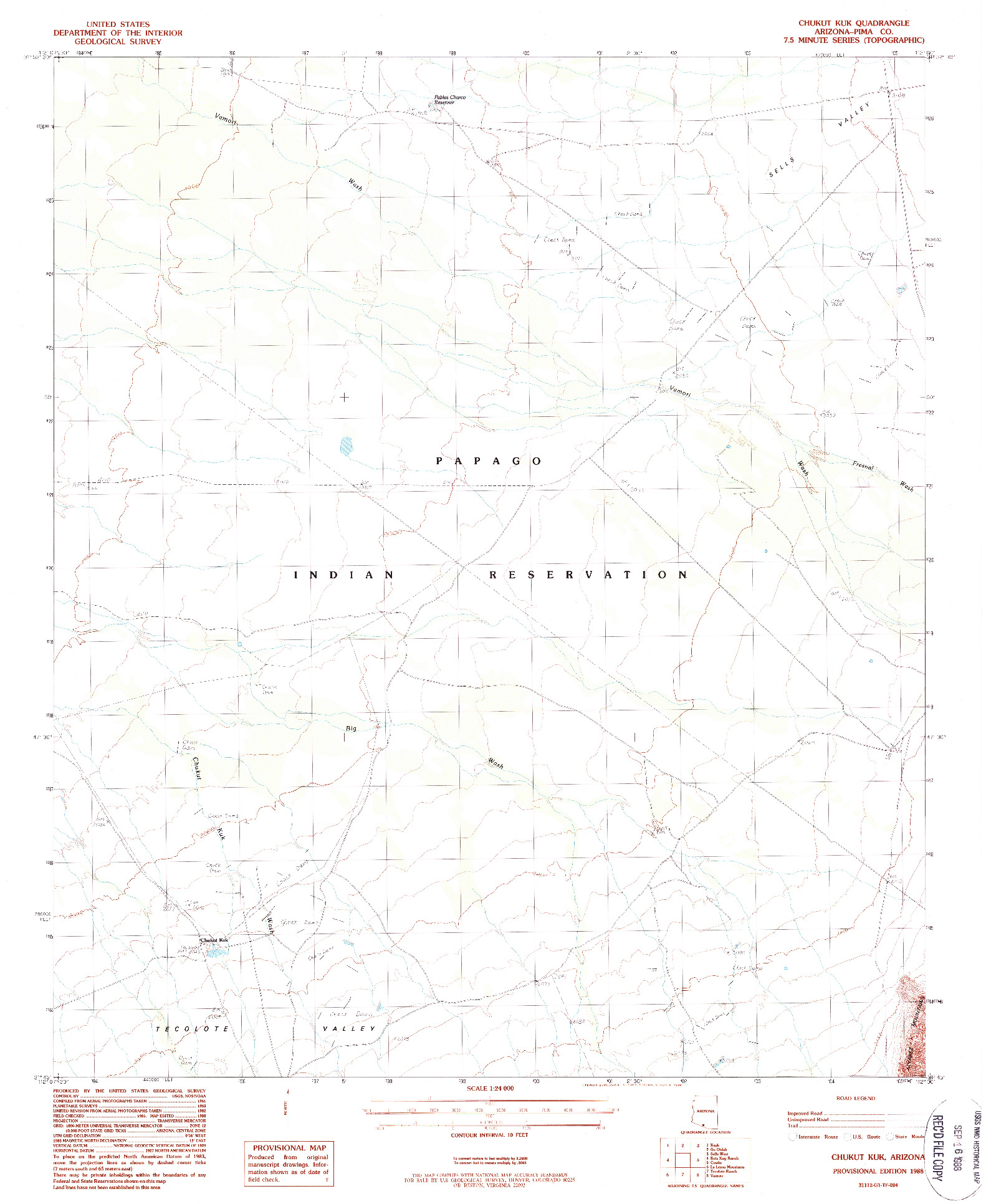 USGS 1:24000-SCALE QUADRANGLE FOR CHUKUT KUK, AZ 1988