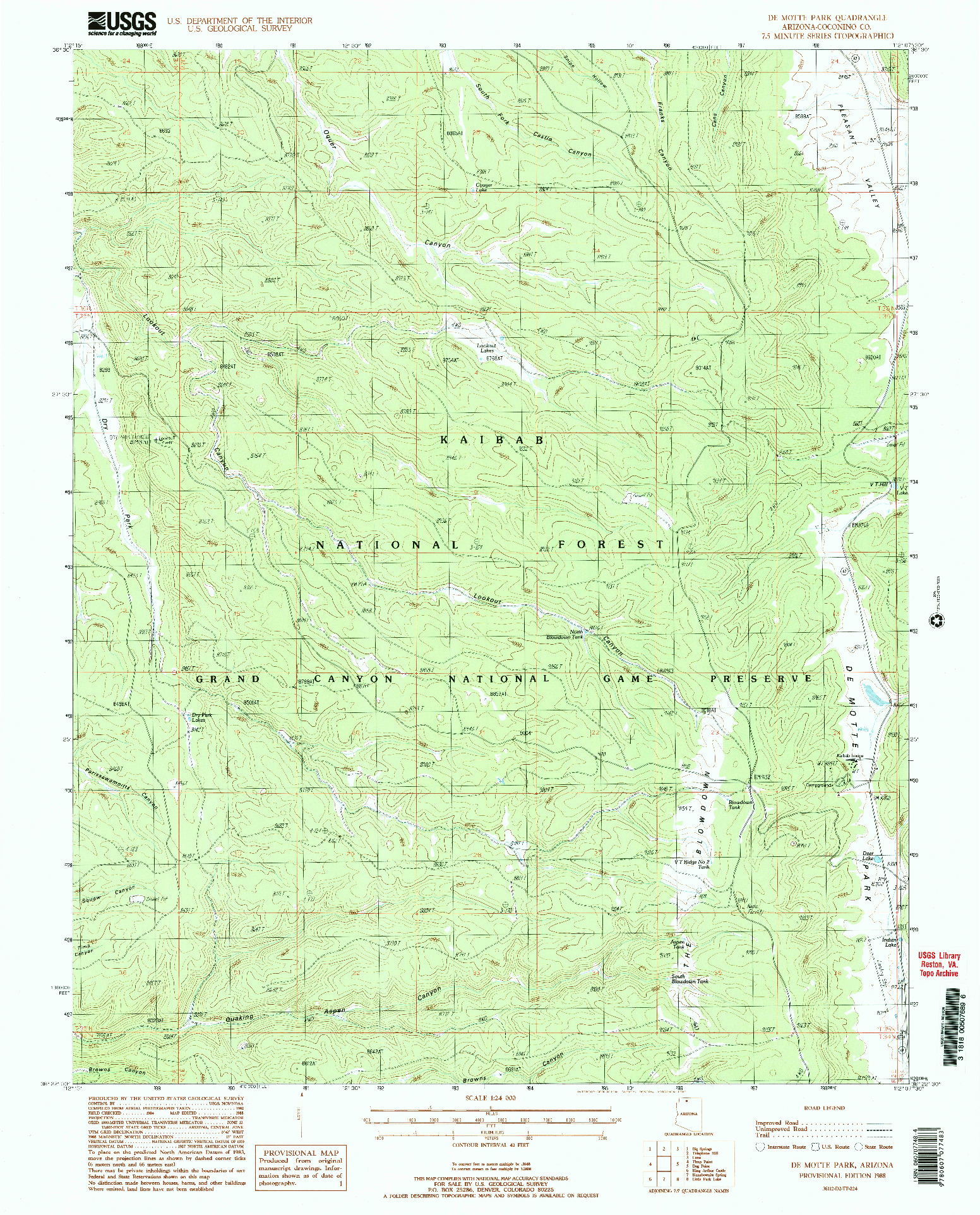 USGS 1:24000-SCALE QUADRANGLE FOR DE MOTTE PARK, AZ 1988