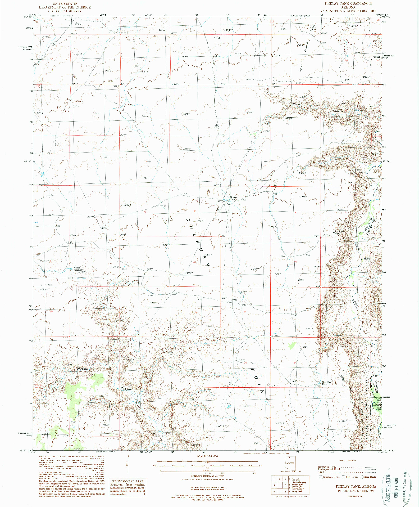 USGS 1:24000-SCALE QUADRANGLE FOR FINDLAY TANK, AZ 1988