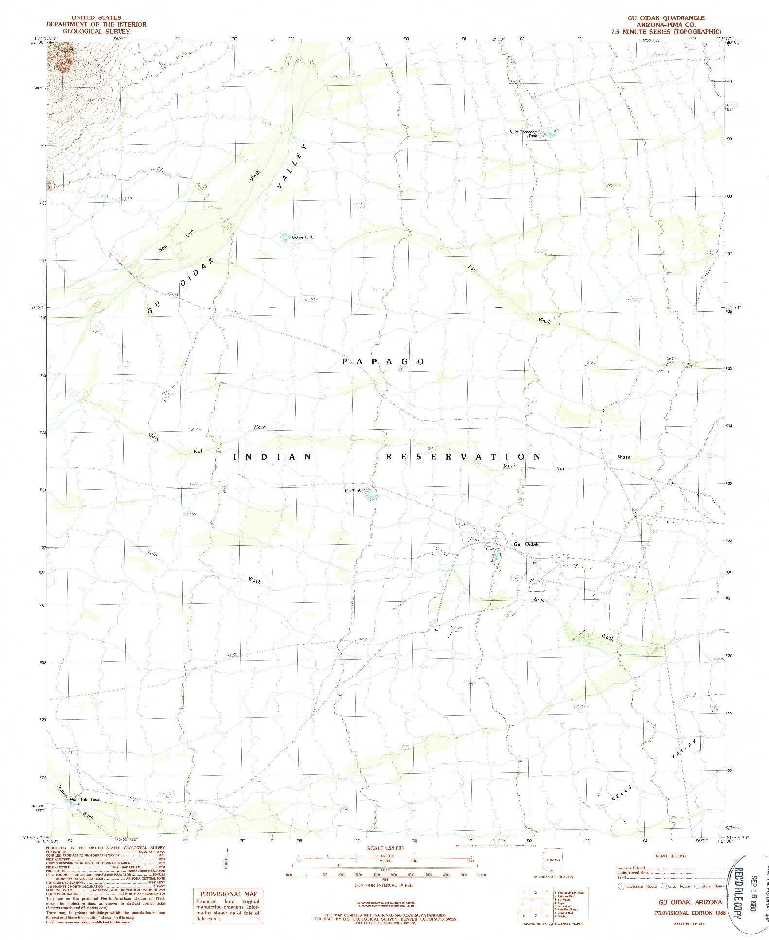 USGS 1:24000-SCALE QUADRANGLE FOR GU OIDAK, AZ 1988