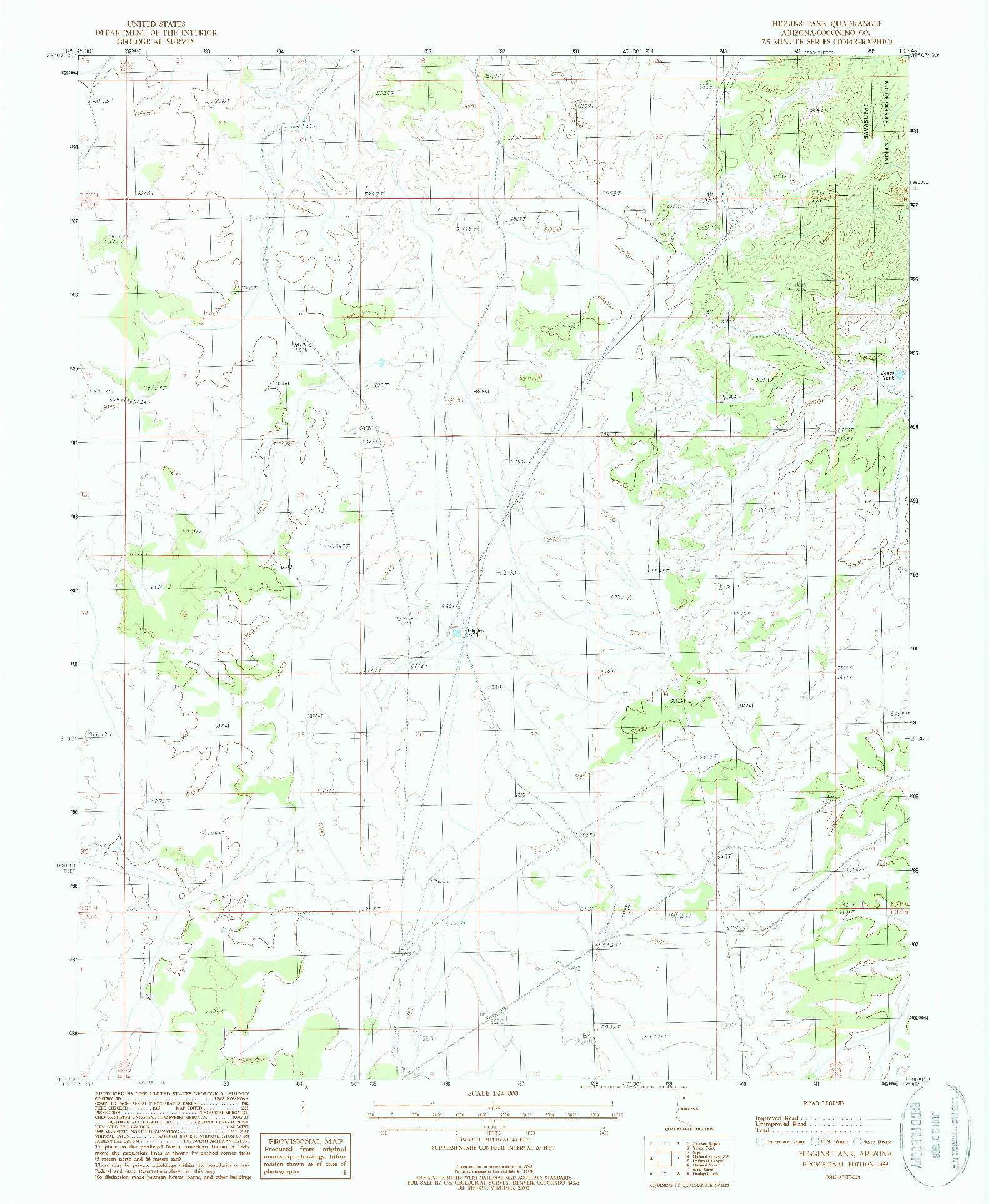 USGS 1:24000-SCALE QUADRANGLE FOR HIGGINS TANK, AZ 1988