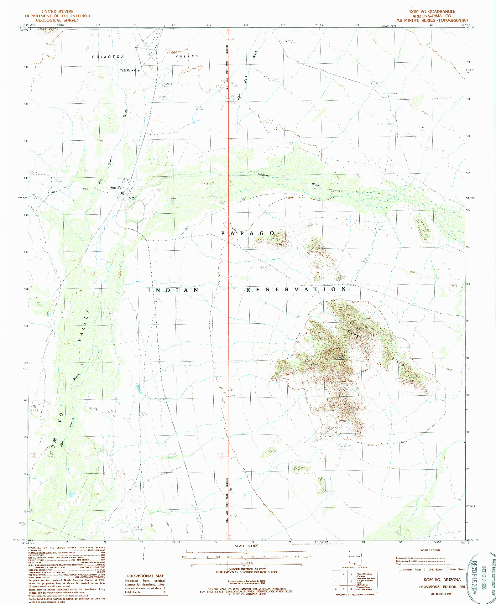 USGS 1:24000-SCALE QUADRANGLE FOR KOM VO, AZ 1988