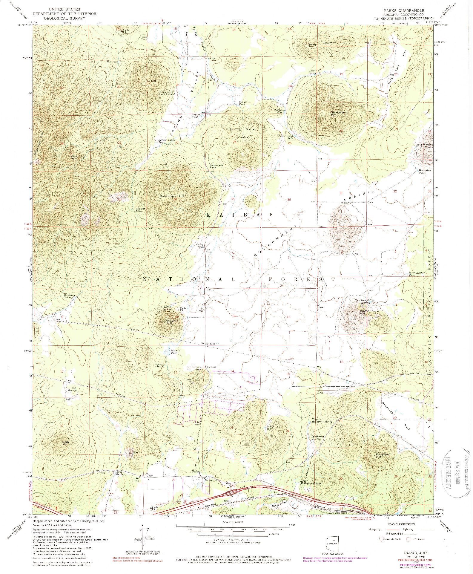 USGS 1:24000-SCALE QUADRANGLE FOR PARKS, AZ 1966