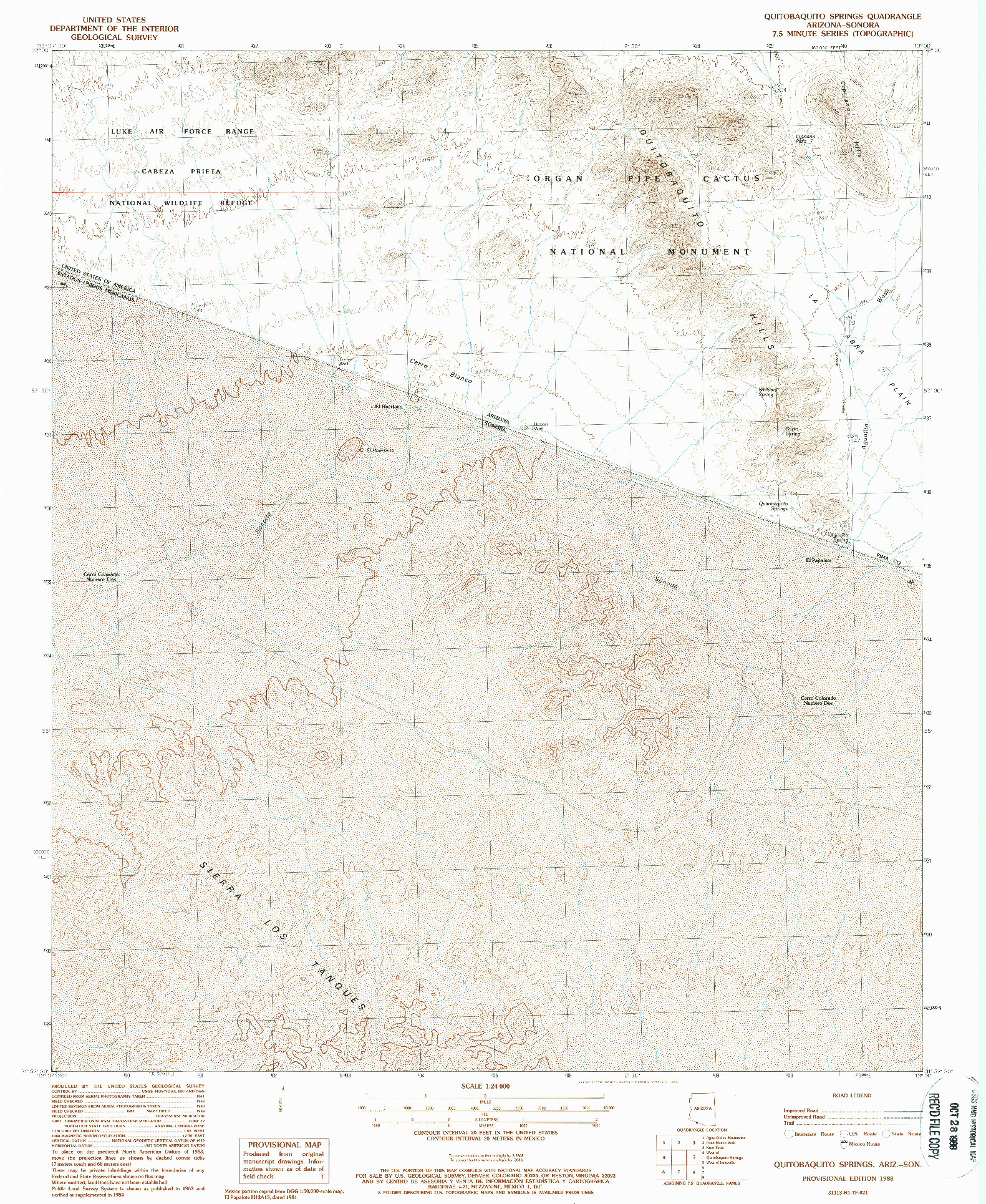 USGS 1:24000-SCALE QUADRANGLE FOR QUITOBAQUITO SPRINGS, AZ 1988