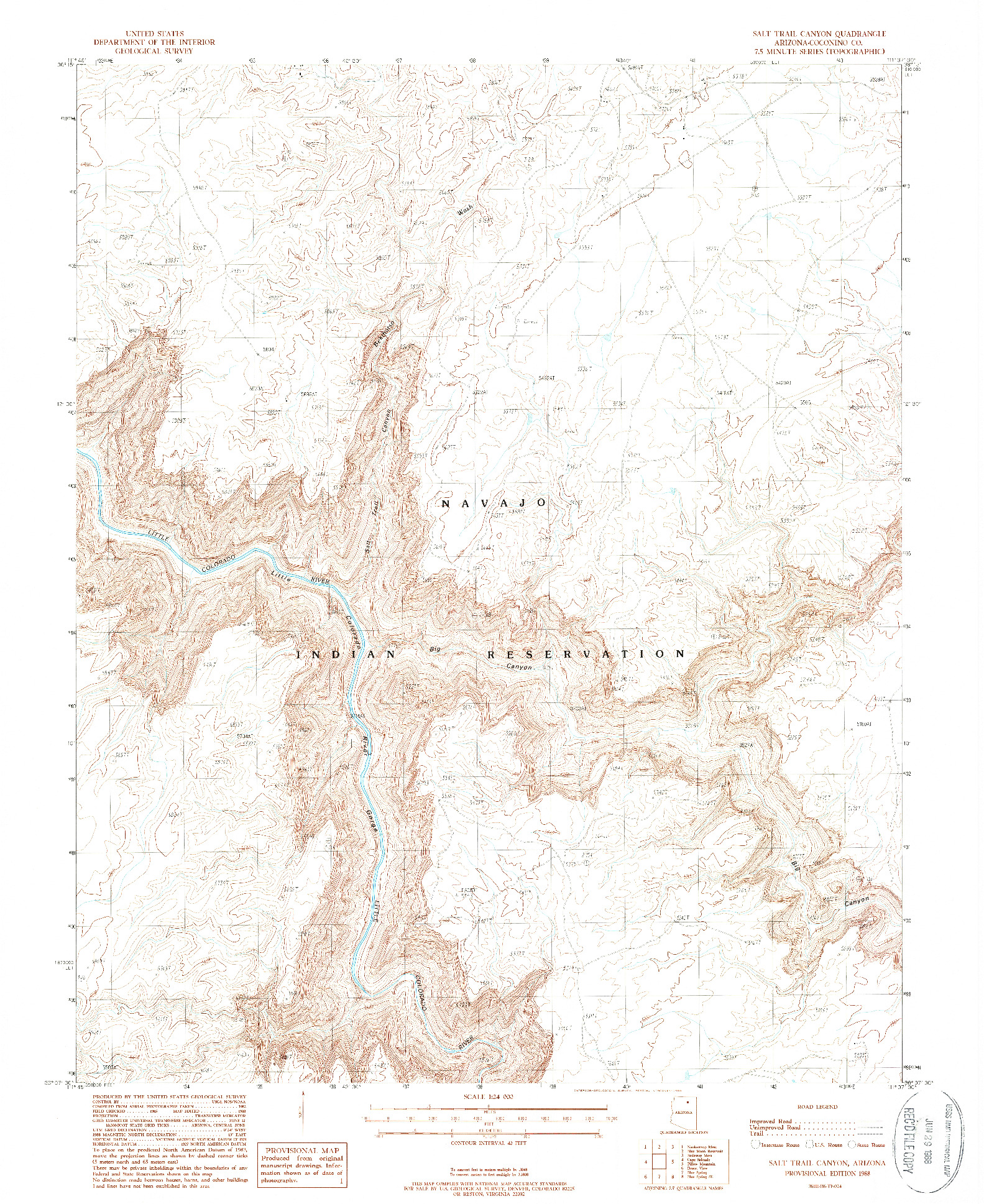 USGS 1:24000-SCALE QUADRANGLE FOR SALT TRAIL CANYON, AZ 1988