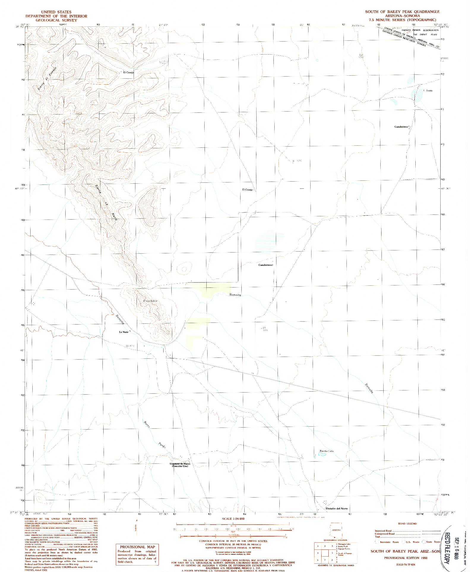 USGS 1:24000-SCALE QUADRANGLE FOR SOUTH OF BAILEY PEAK, AZ 1988