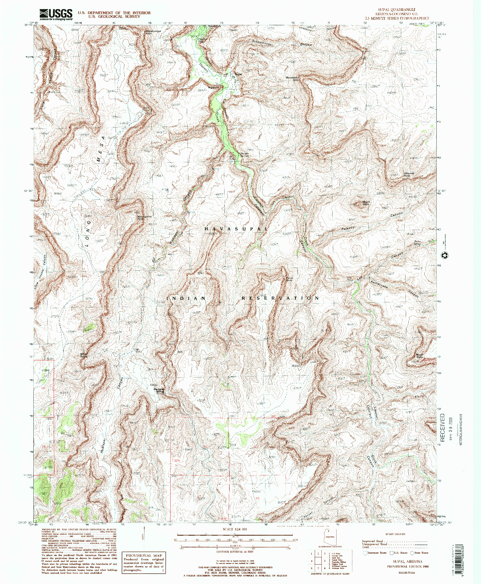 USGS 1:24000-SCALE QUADRANGLE FOR SUPAI, AZ 1988
