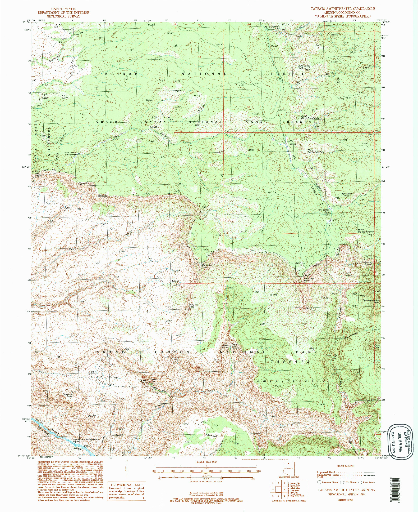 USGS 1:24000-SCALE QUADRANGLE FOR TAPEATS AMPHITHEATER, AZ 1988
