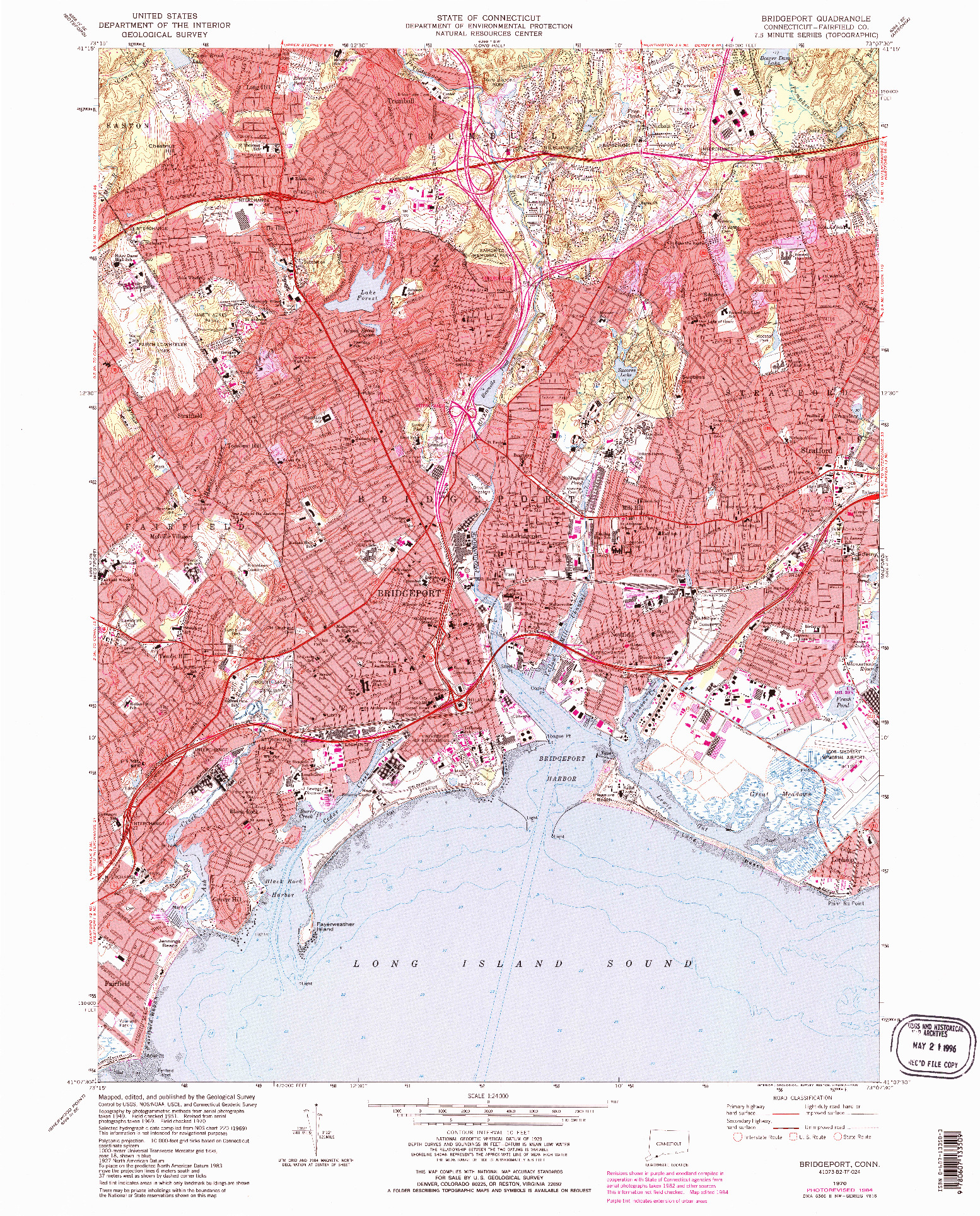 USGS 1:24000-SCALE QUADRANGLE FOR BRIDGEPORT, CT 1970