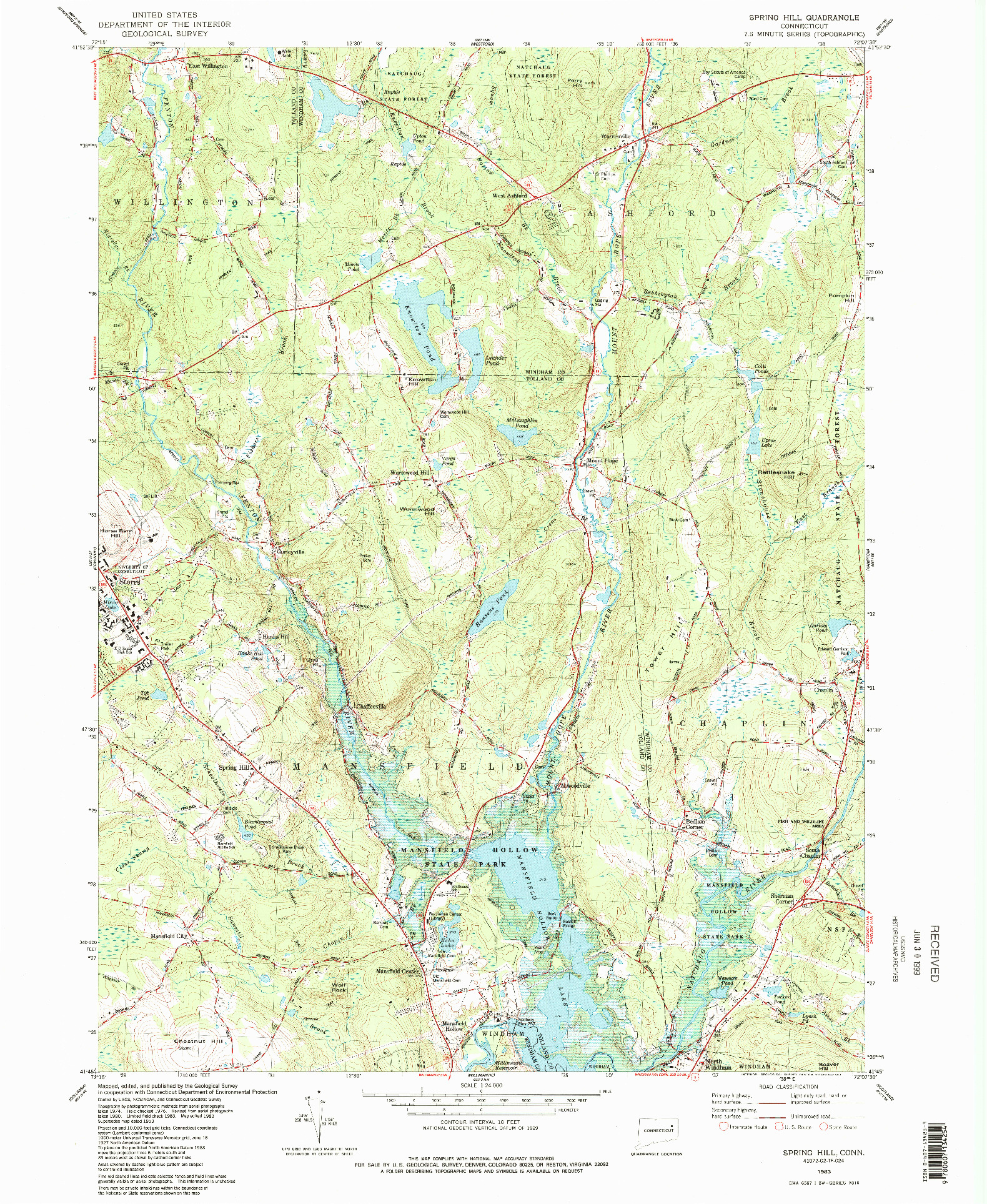 USGS 1:24000-SCALE QUADRANGLE FOR SPRING HILL, CT 1983