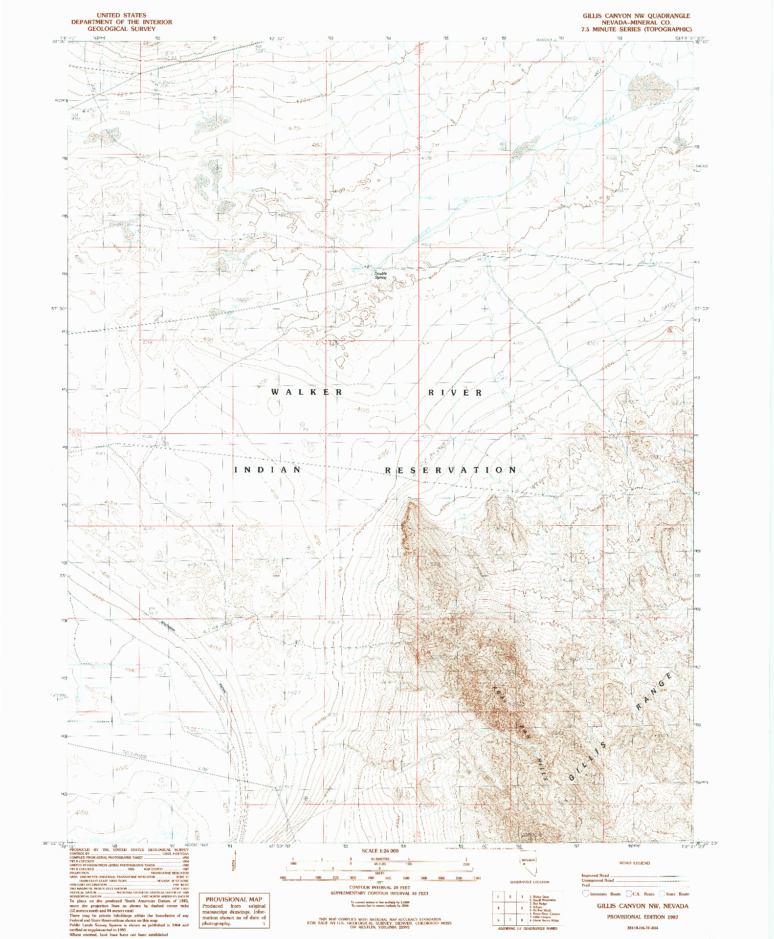 USGS 1:24000-SCALE QUADRANGLE FOR GILLIS CANYON NW, NV 1987