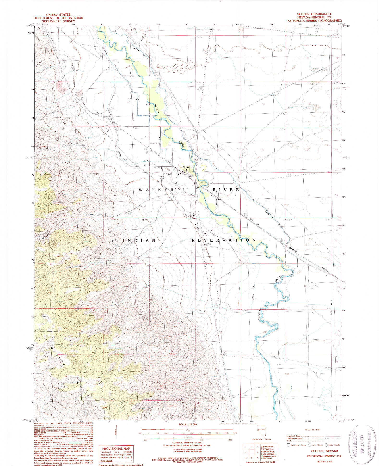 USGS 1:24000-SCALE QUADRANGLE FOR SCHURZ, NV 1988