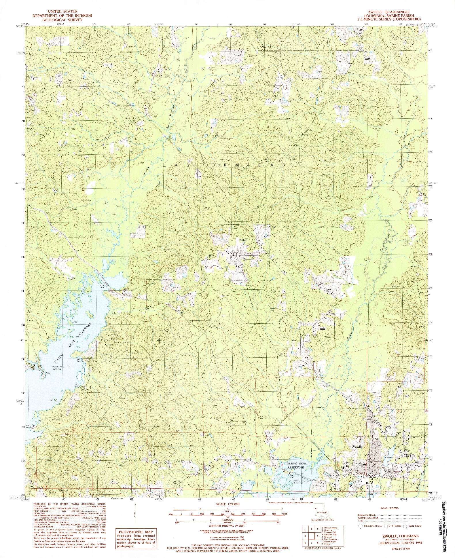 USGS 1:24000-SCALE QUADRANGLE FOR ZWOLLE, LA 1988