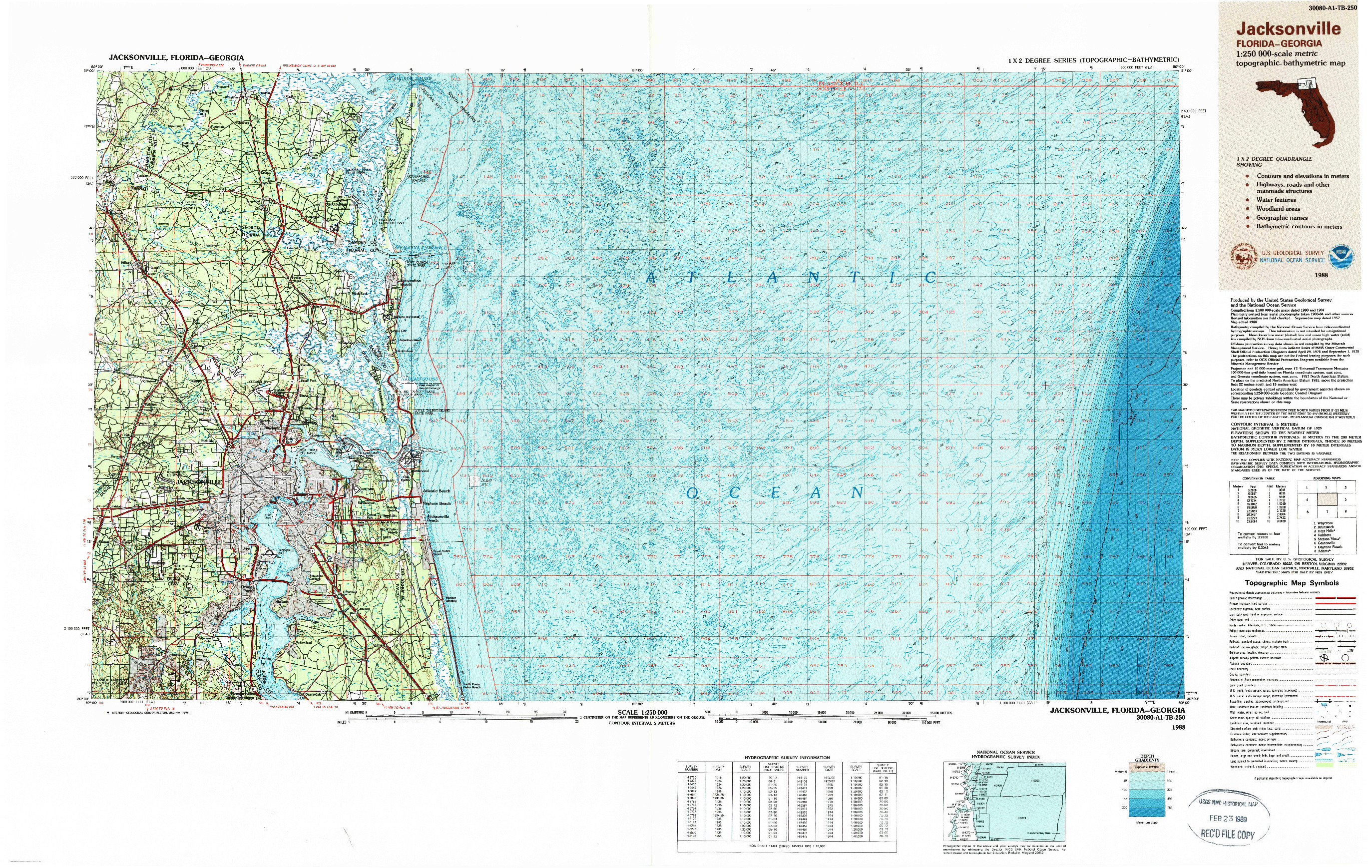 USGS 1:250000-SCALE QUADRANGLE FOR JACKSONVILLE, FL 1988