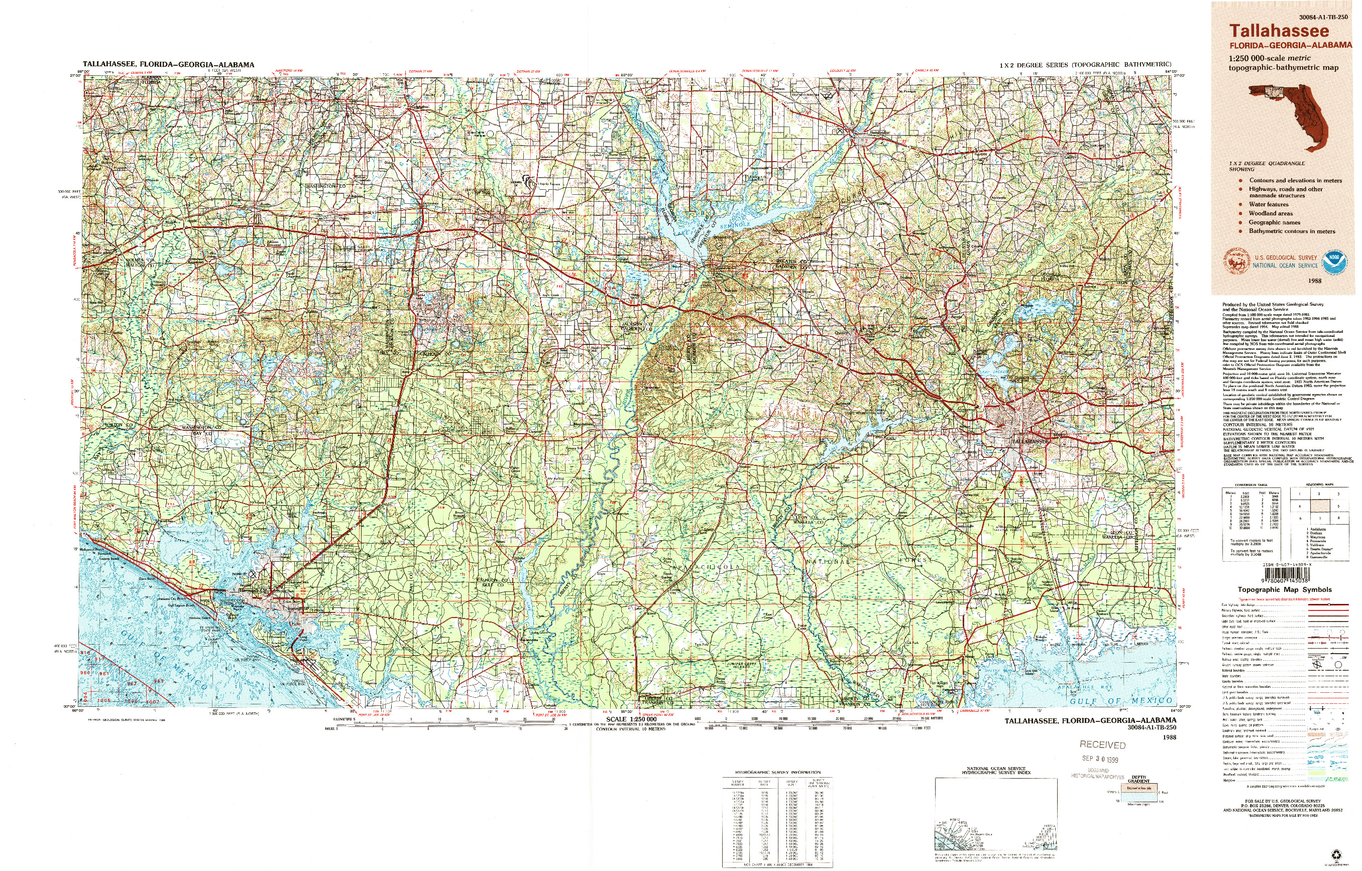 USGS 1:250000-SCALE QUADRANGLE FOR TALLAHASSEE, FL 1988